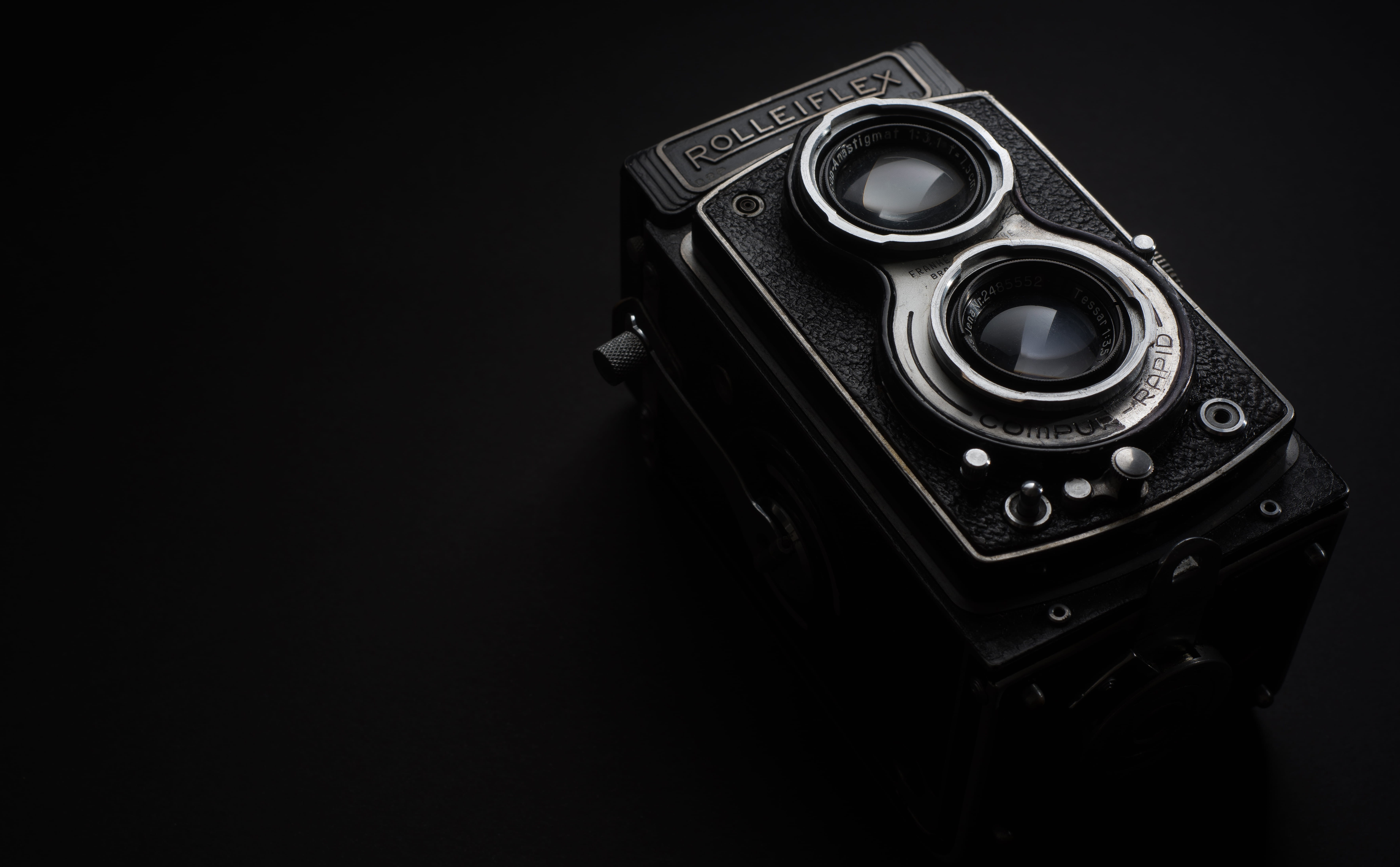 technology, Rolleiflex, camera, equipment, slr camera, electronics, vintage, lens, black and-white, retro, studio, photographic equipment, still life, 5K, HD Wallpaper