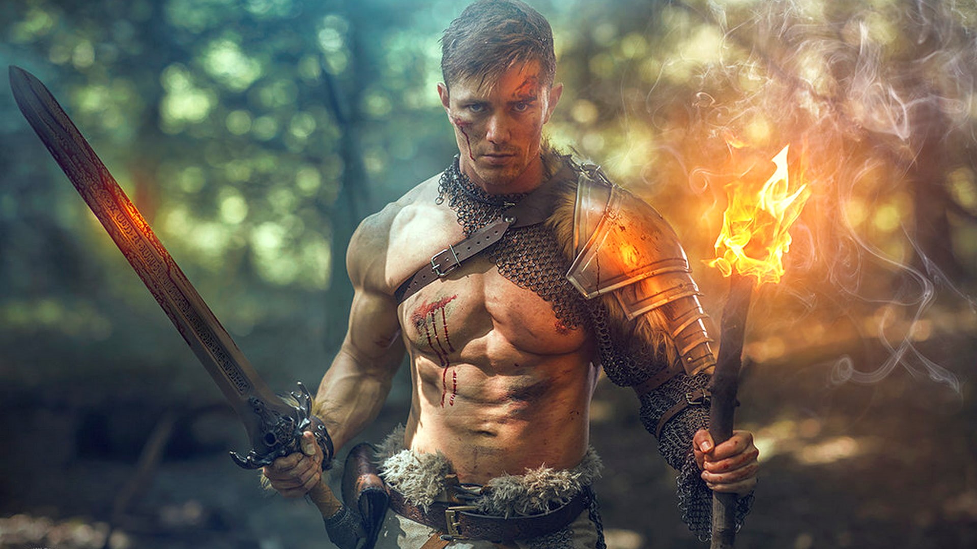 model, muscular, biceps, warrior, muscles, 1080P, abs, 6-pack, HD Wallpaper