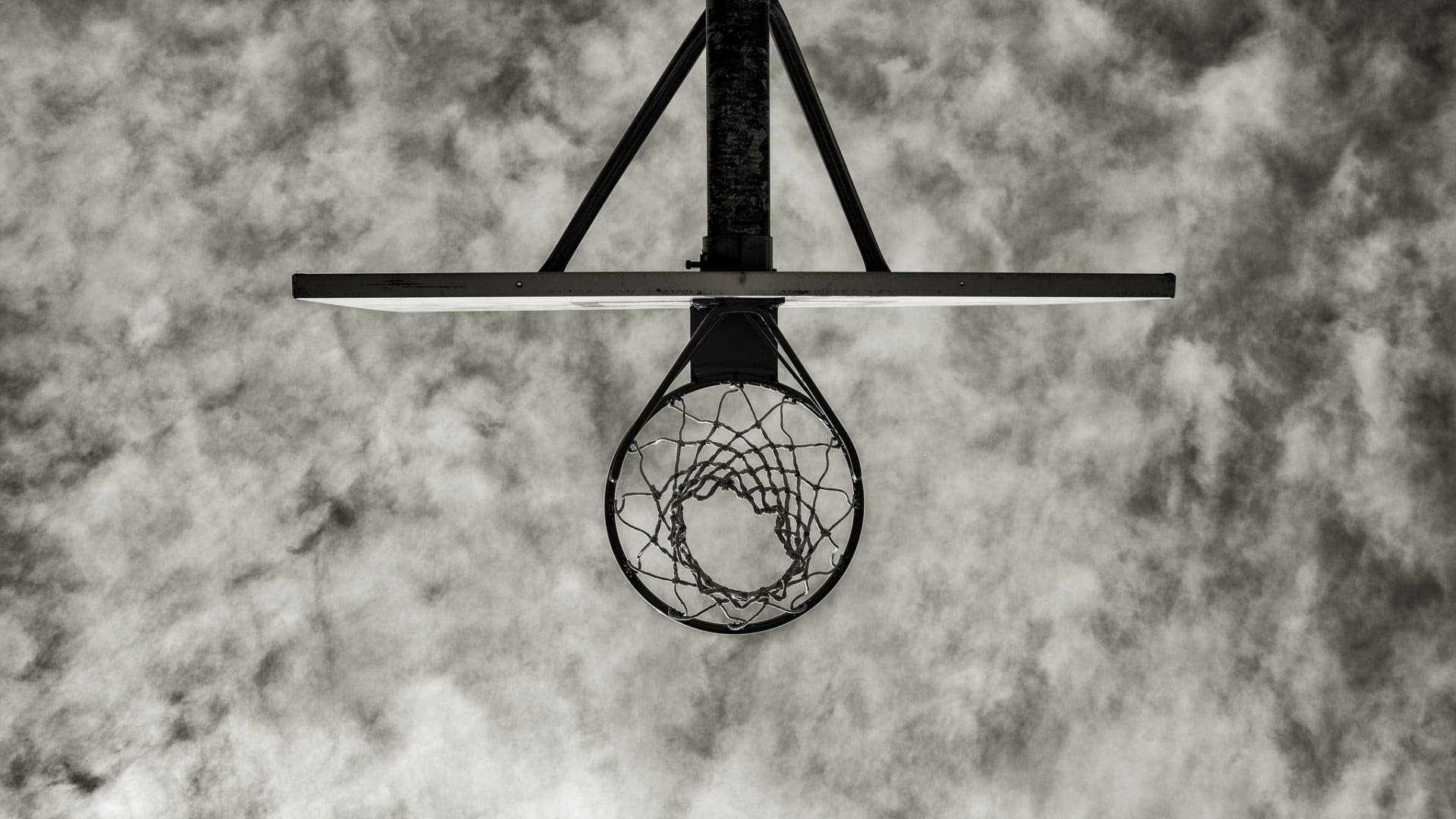 shape, symmetry, nets, no people, day, sky, silhouette, basketball hoop, architecture, cloud - sky, monochrome, simple, competition, net - sports equipment, HD Wallpaper