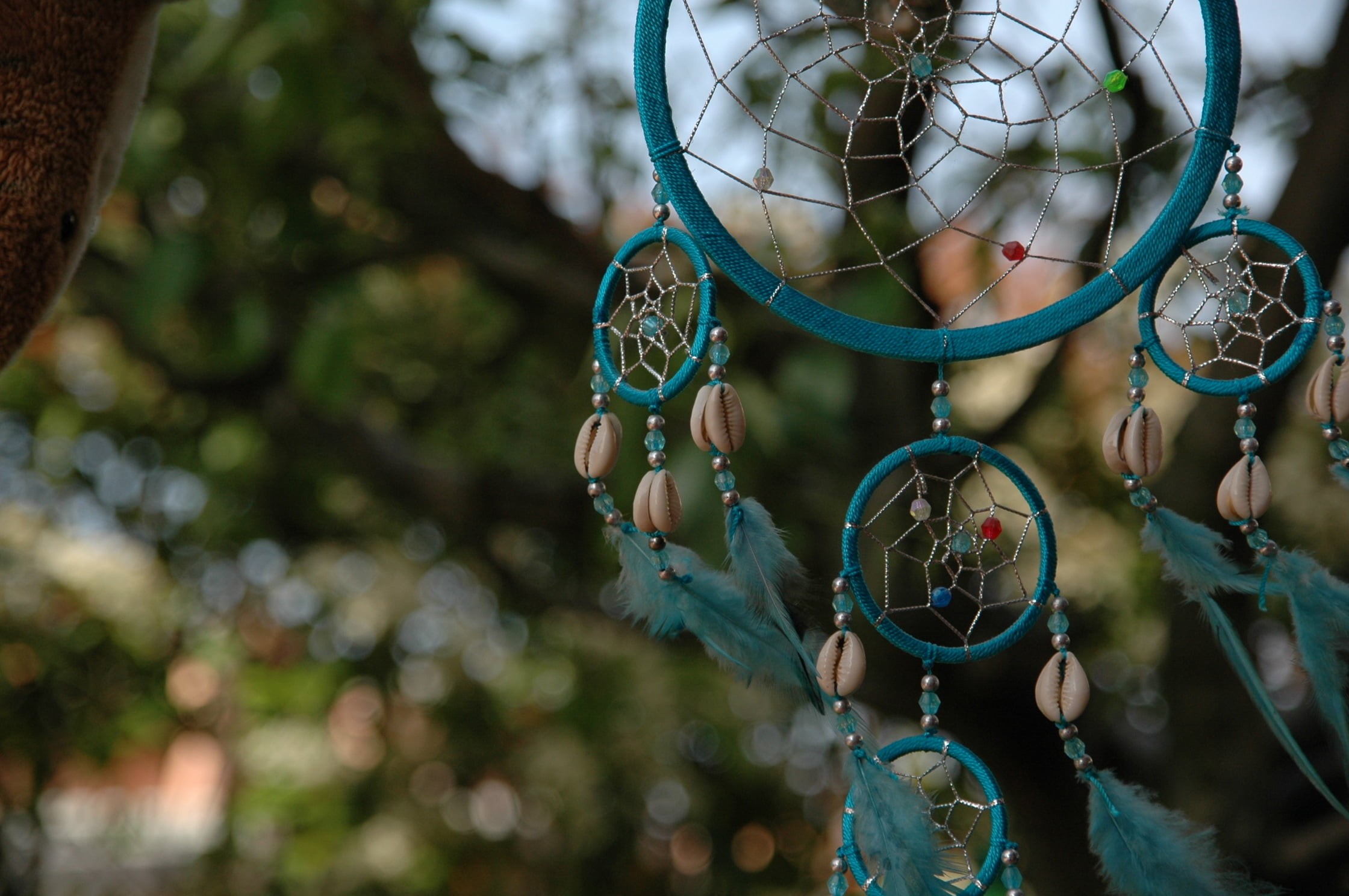 vulnerability, outdoors, no people, shape, craft, day, decoration, amulet, feathers, circle, bubble, nature, plant, sphere, 1080P, Dreamcatcher, focus on foreground, HD Wallpaper