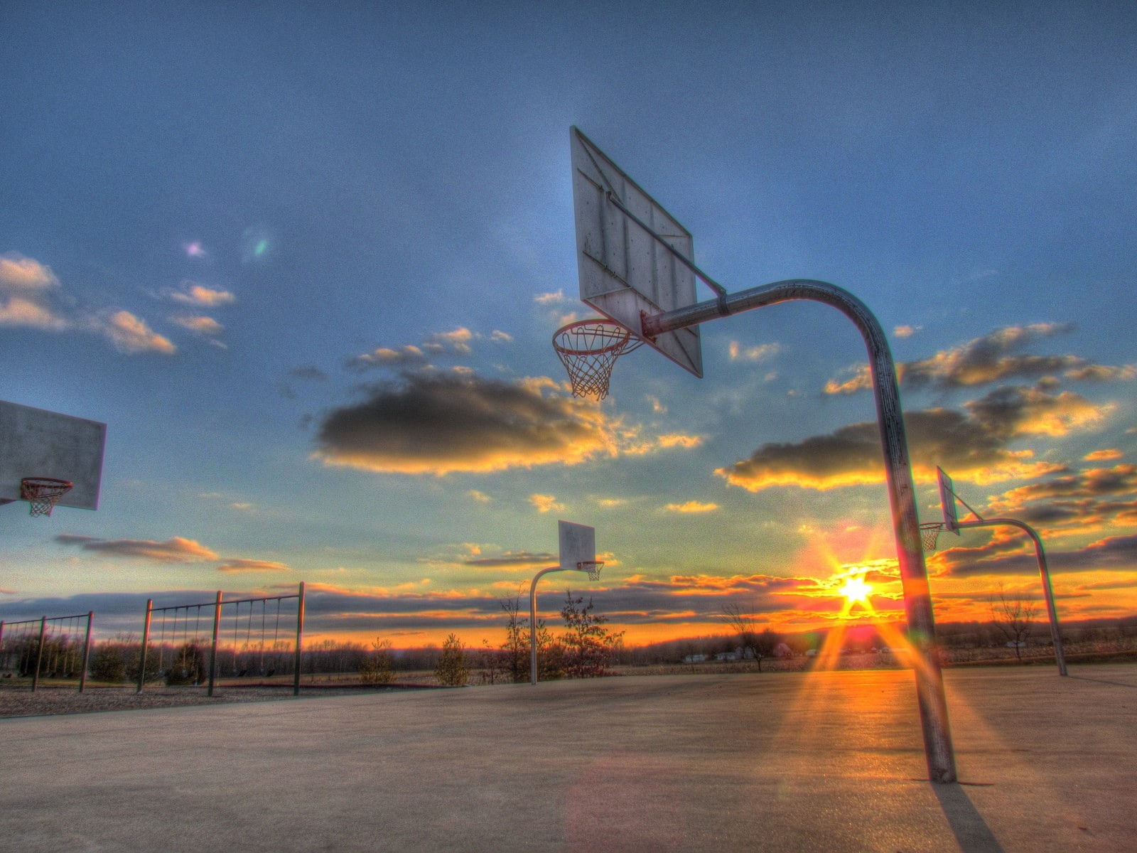 sports, sport, basketball - sport, architecture, sunbeam, sunlight, transportation, cloud - sky, basketball, beauty in nature, motion, hoop, 720P, nature, HD Wallpaper