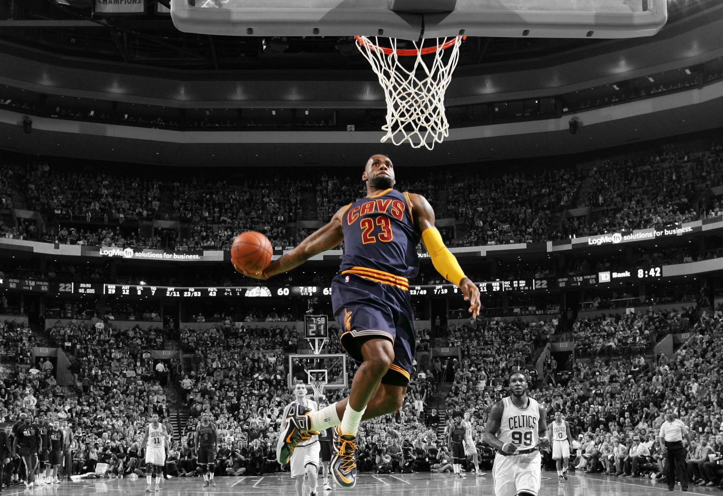 mid-air, hoop, spectator, competition, low angle view, ball, incidental people, james, sportsman, professional sport, slamdunk, basketball, LeBron James, HD Wallpaper