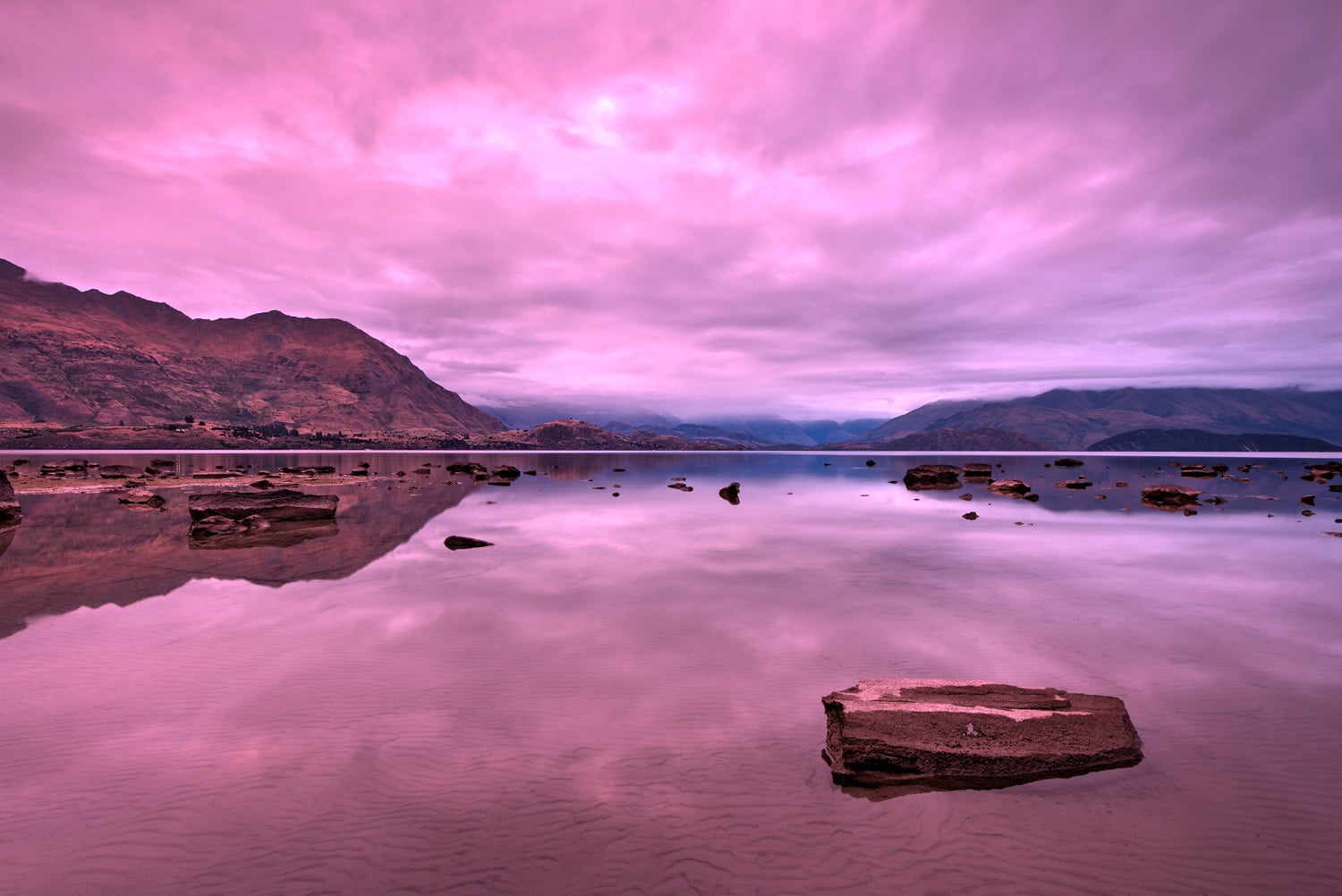 Landscape, New Zealand, scenics, sky, pink, new, Wanaka, reflection, outdoors, wanaka, nature, Lake Wanaka, zealand, 720P, Otago, lake, Water, mountain, HD Wallpaper