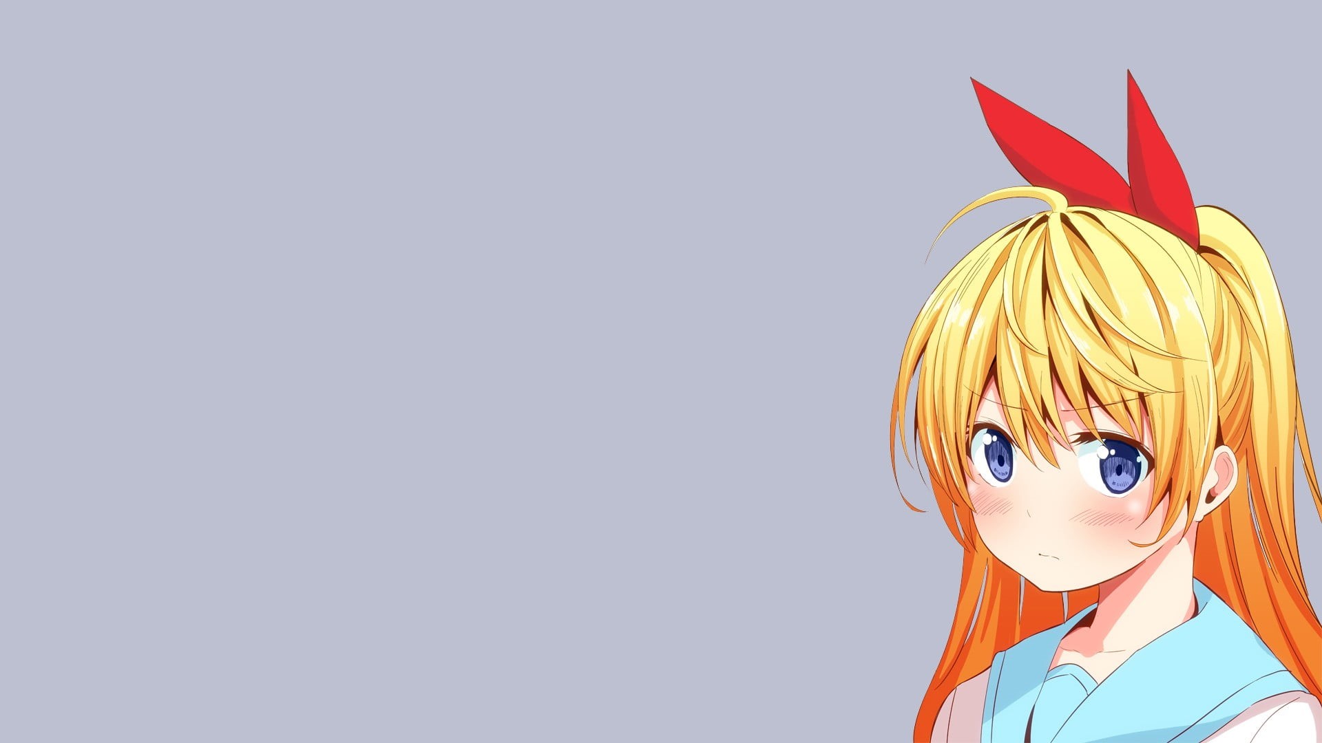 school uniform, creativity, anime girls, blonde, childhood, long hair, red, studio shot, indoors, hair ornament, representation, Nisekoi, 1080P, headshot, HD Wallpaper