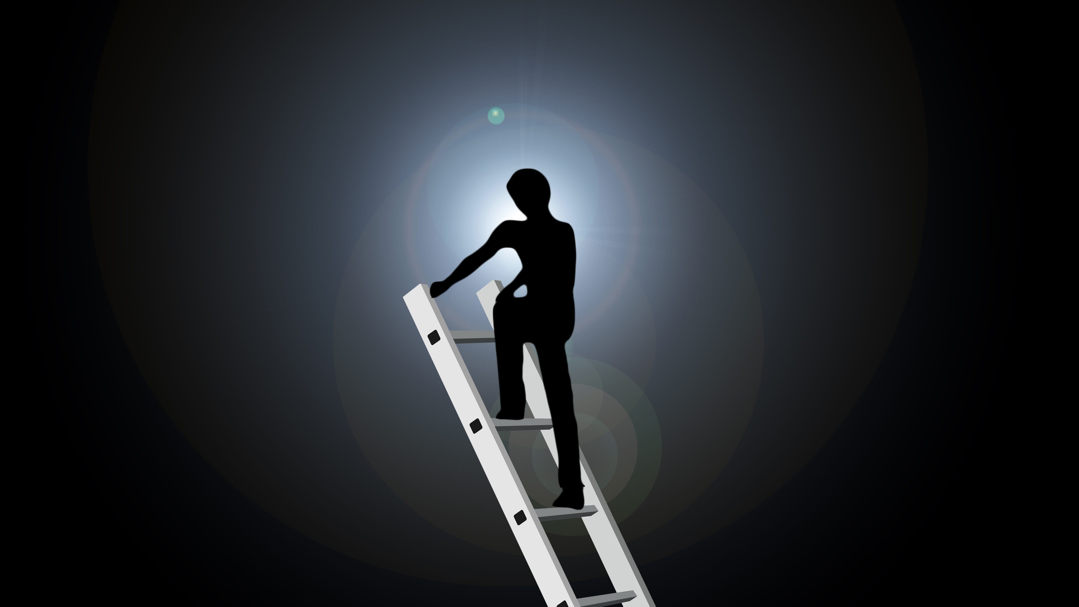 spotlight, climbing, indoors, development, profession, silhouette, business, way of life, mystery, black background, colored background, back lit, success, HD Wallpaper