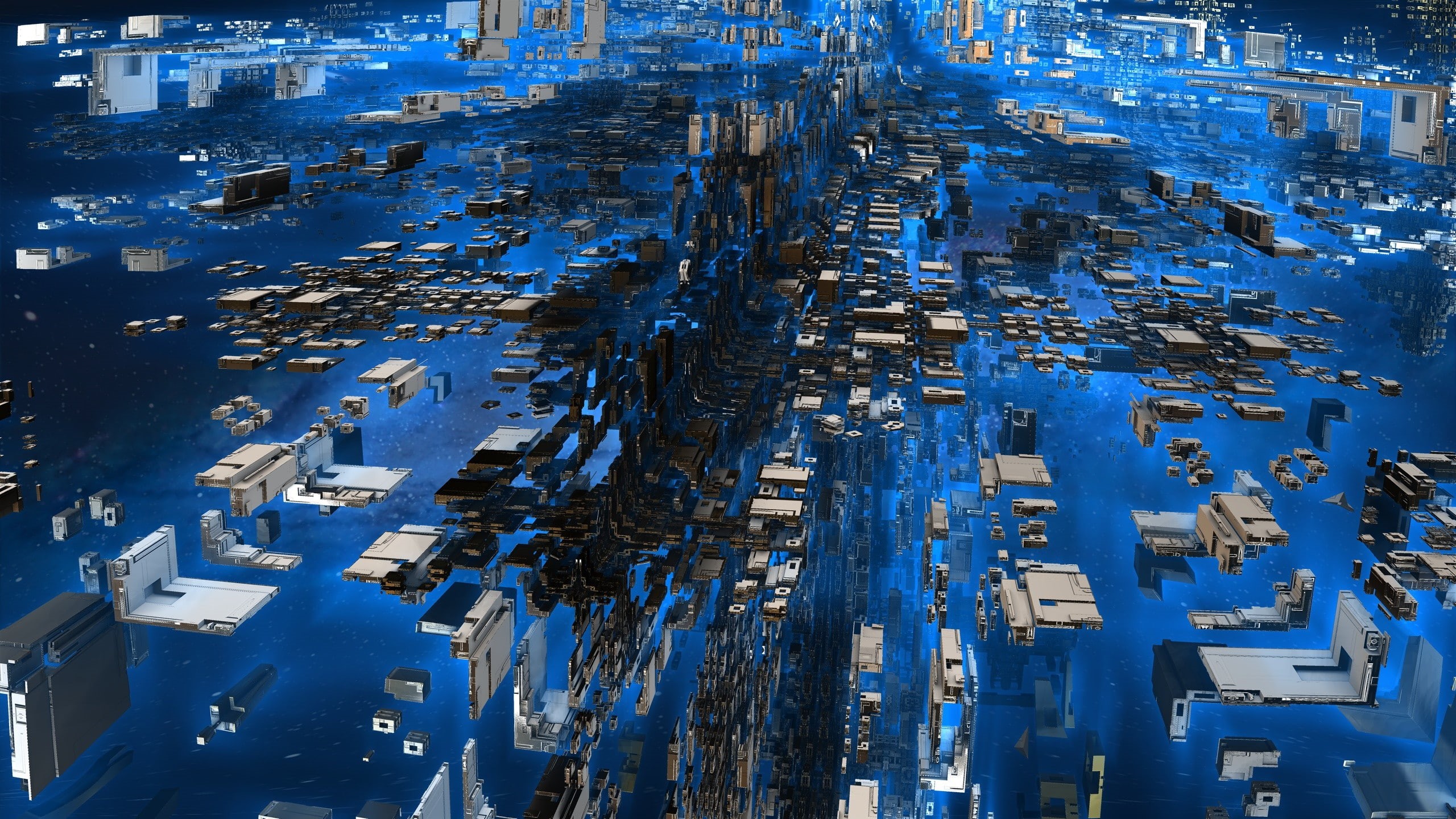 computer, 3D, skyscraper, built structure, winter, residential district, 2K, street, outdoors, illustration, architecture, water, transportation, blue, HD Wallpaper