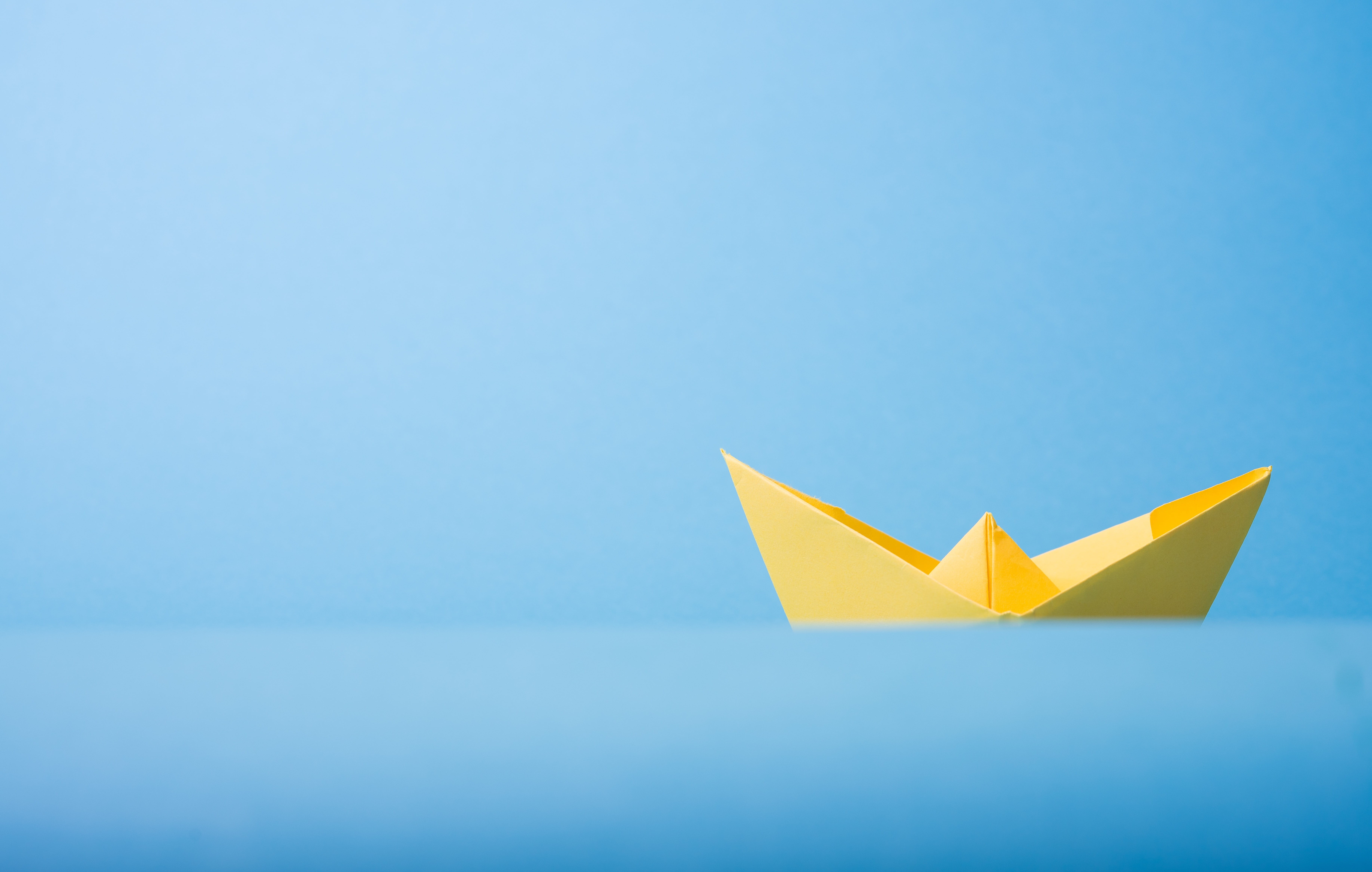 blue, no people, simplicity, folded, sky, creativity, aspirations, paper boat, copy space, 5K, craft, abstract, photography, clear sky, goes, inspiration, HD Wallpaper