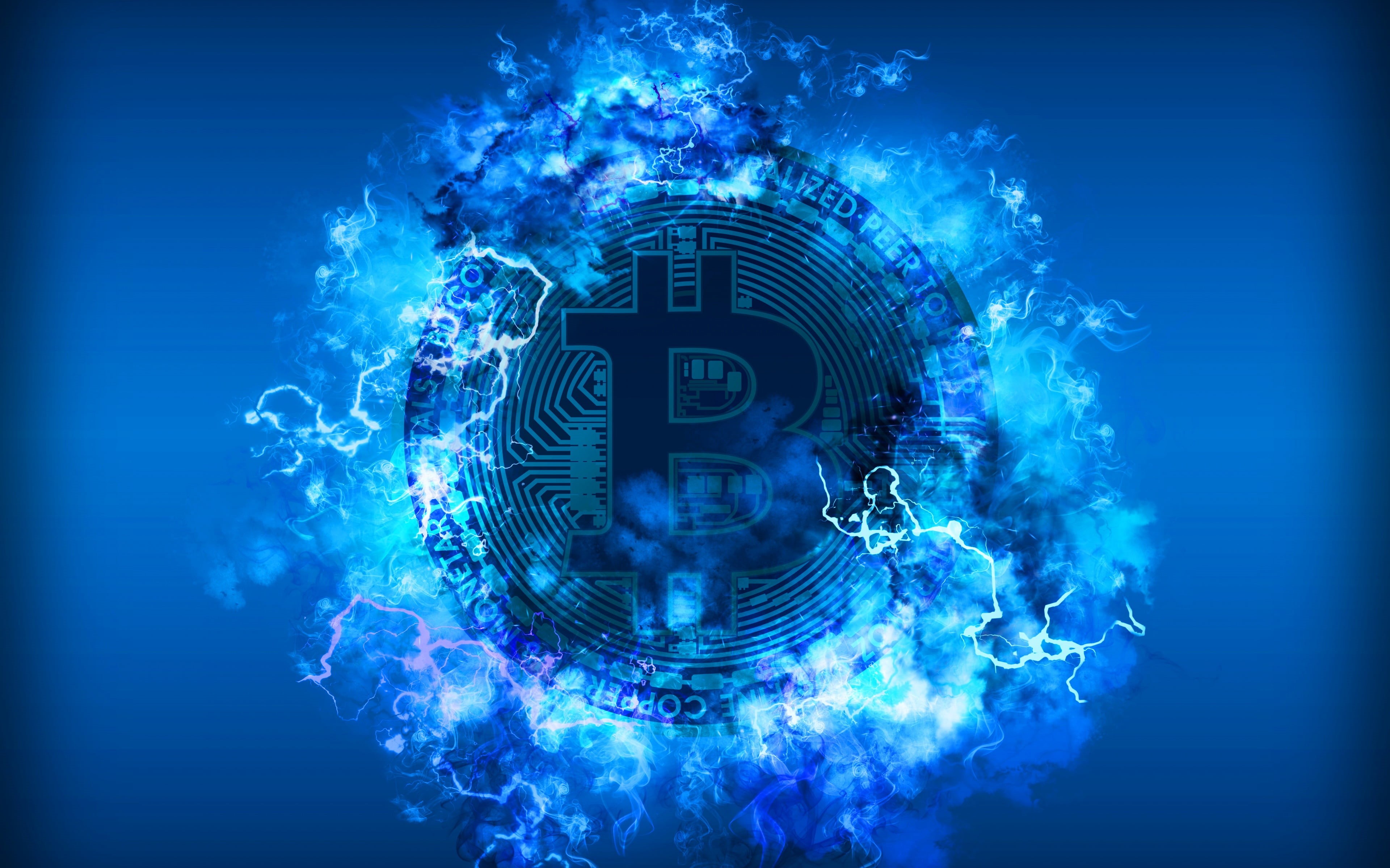 lightning, fon, coin, blue, btc, bitcoin, 4K, HD Wallpaper