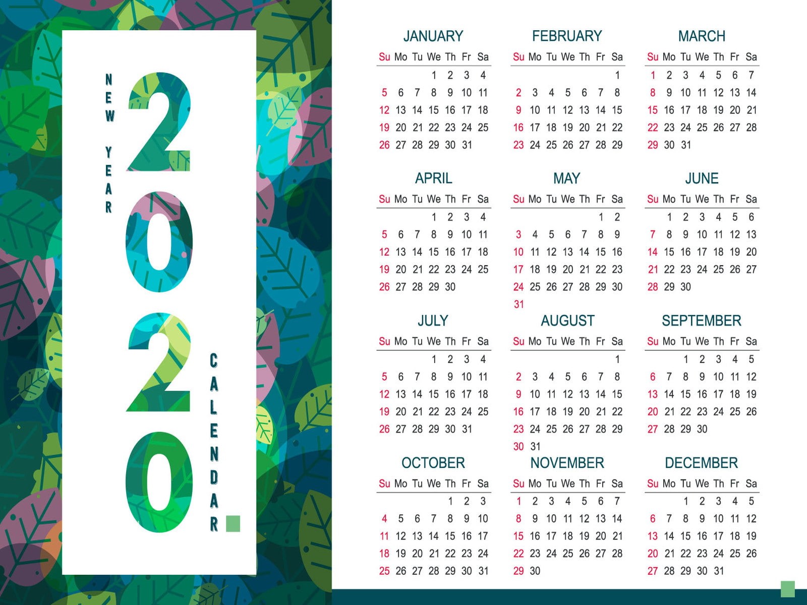 2020 (Year), month, numbers, calendar, 720P, leaves, HD Wallpaper