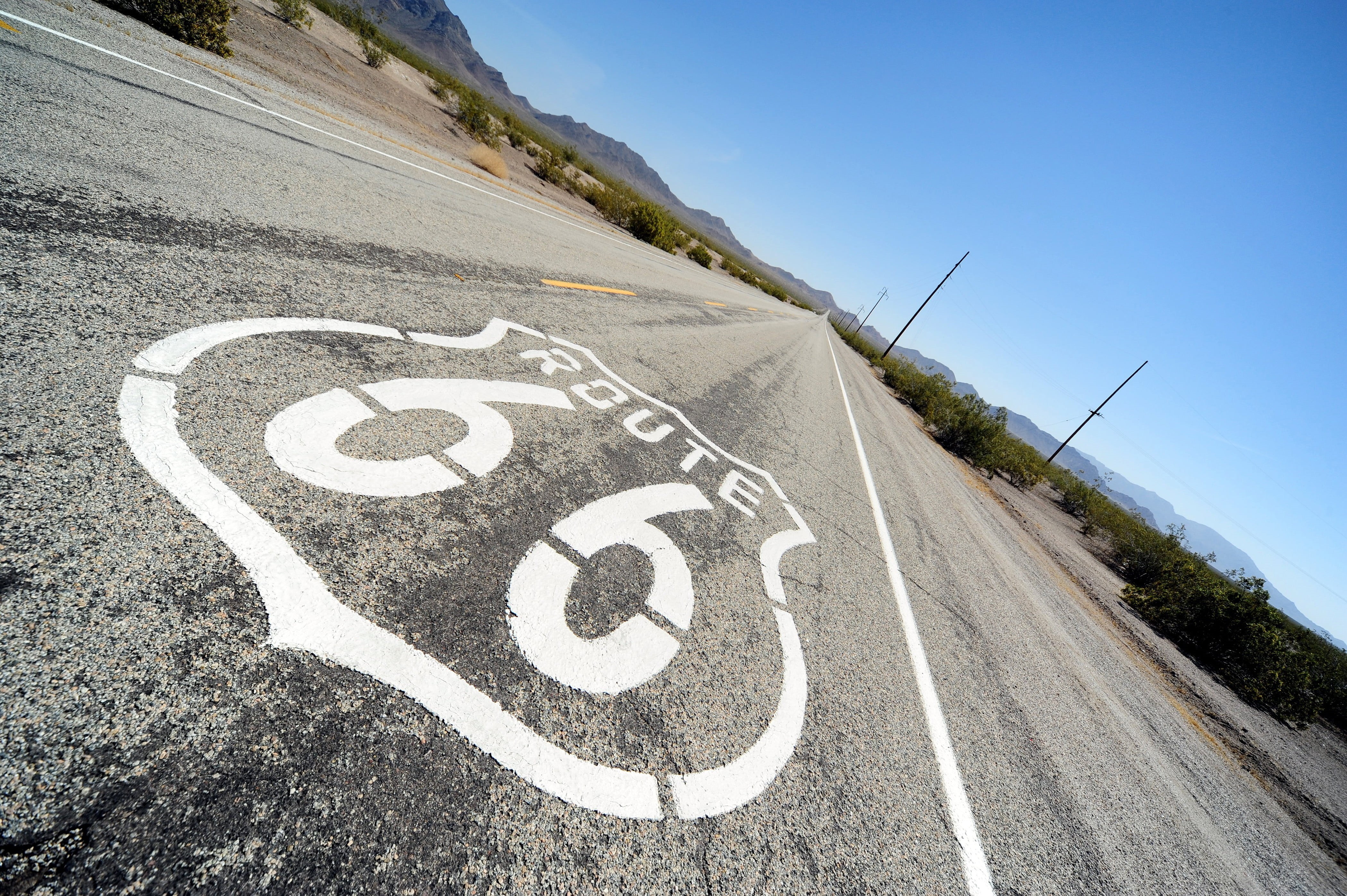 number, landscape, road sign, information, communication, symbol, transportation, white color, Route 66, USA, western script, 4K, brown, nature, direction, HD Wallpaper