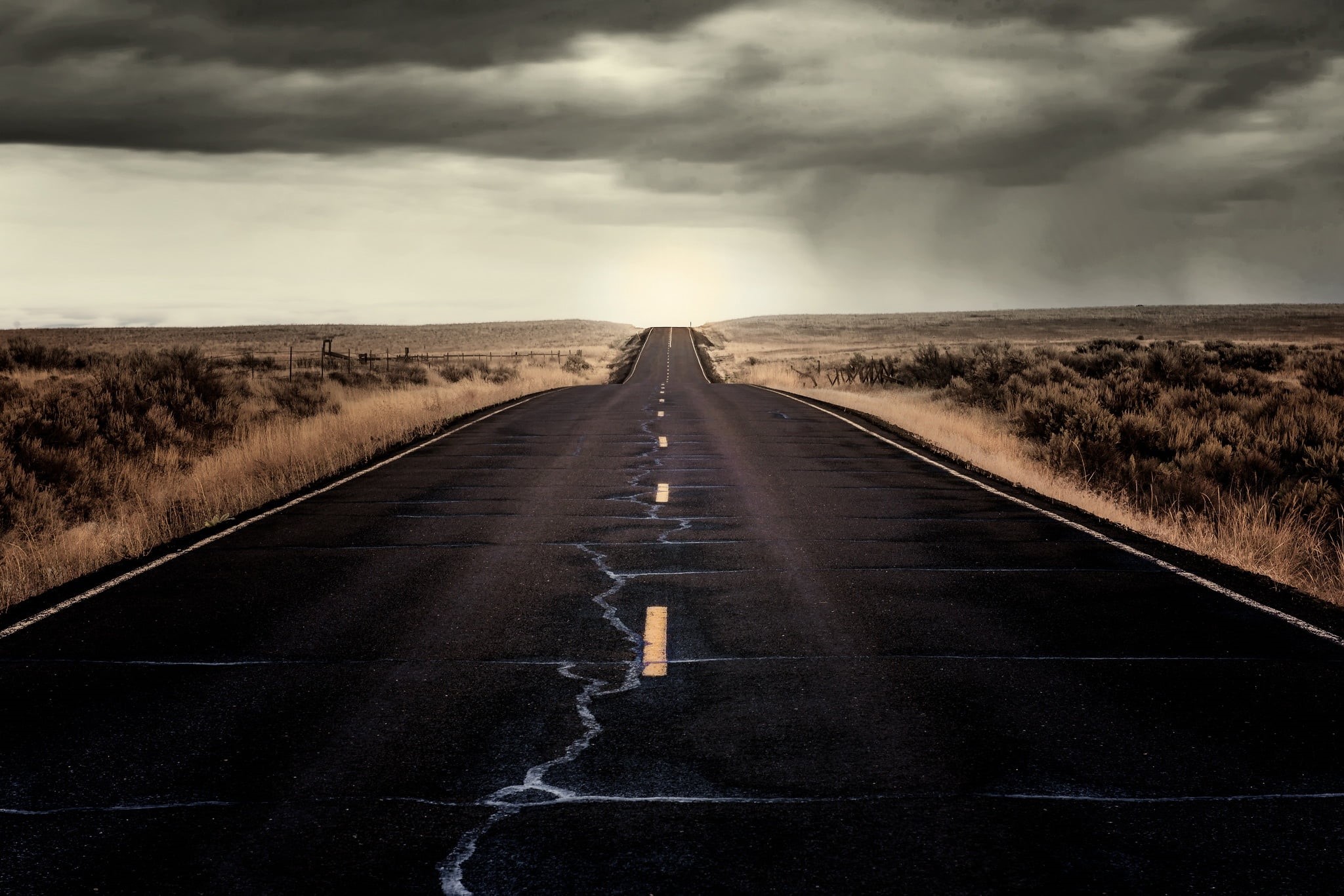 cloud - sky, no people, diminishing perspective, land, road marking, vanishing point, black, outdoors, road, transportation, sign, landscape, horizon over land, HD Wallpaper