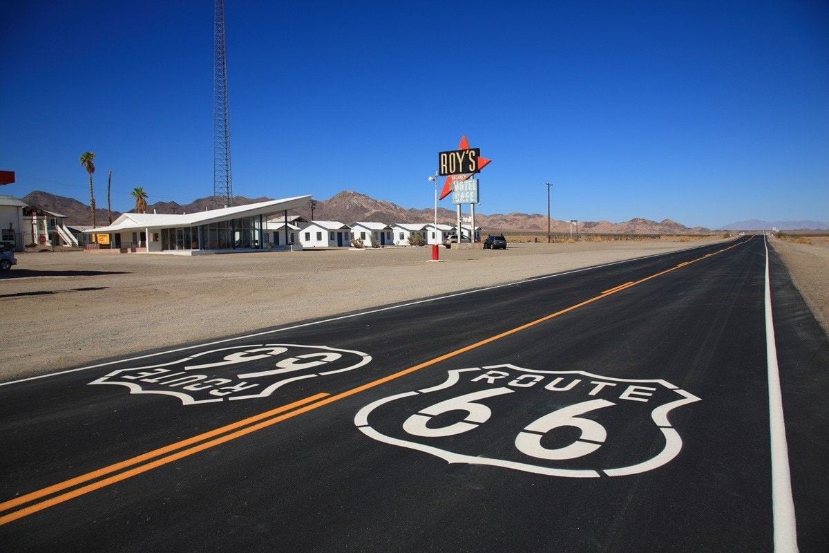 sand, Restaurant, USA, Motel, road, highway, Desert, 480P, california, Route 66, HD Wallpaper