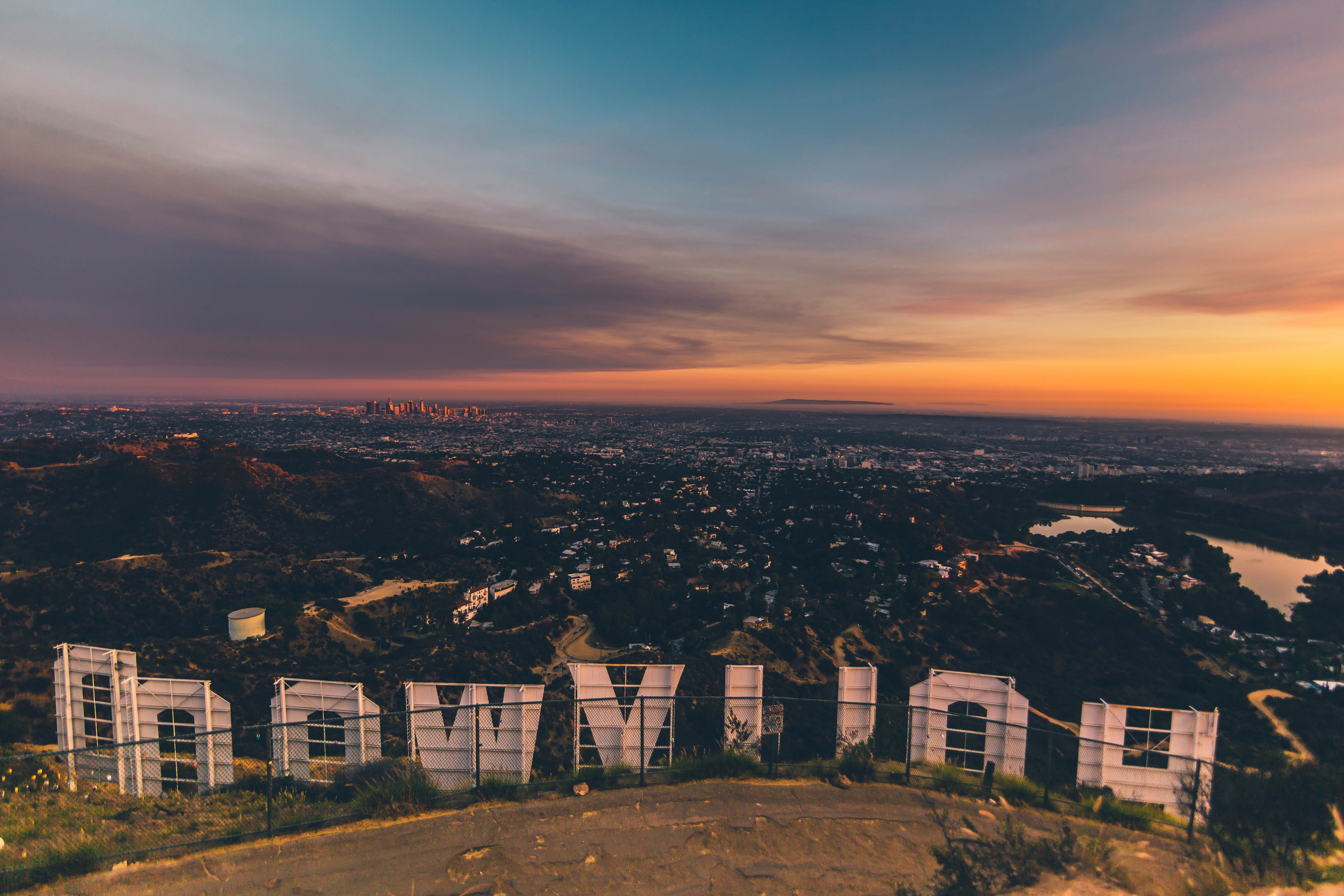 town, house, tourism, sign, sunset, landmark, skyline, cultures, letter, dusk, hill, cityscape, summer, mountain, high Angle View, hollywood sign, HD Wallpaper