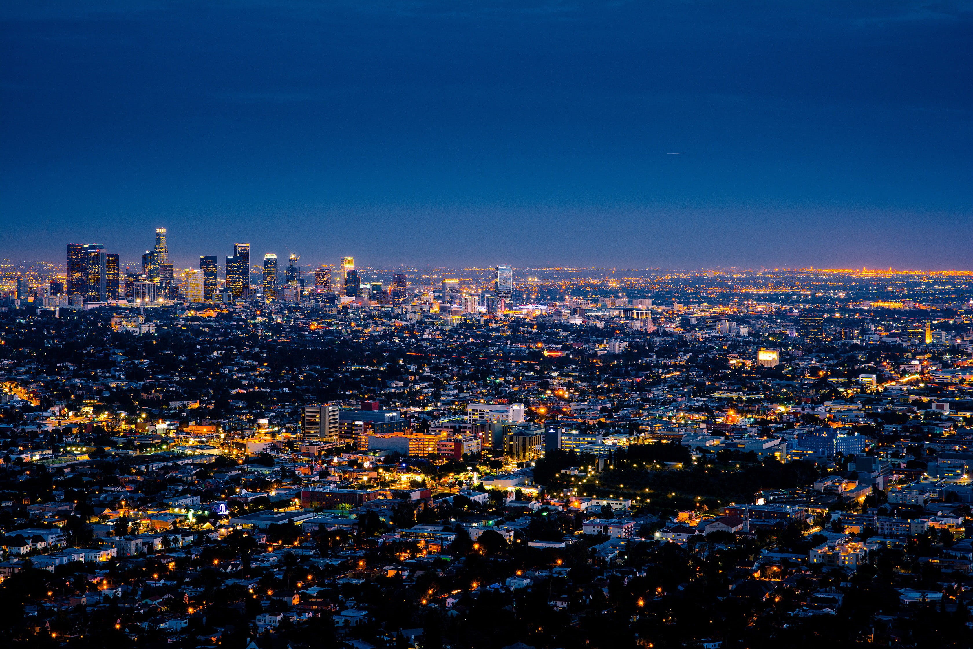 los angeles, california, office building exterior, built Structure, building Exterior, landscape, sky, blue, city, urban Skyline, photo, downtown District, HD Wallpaper