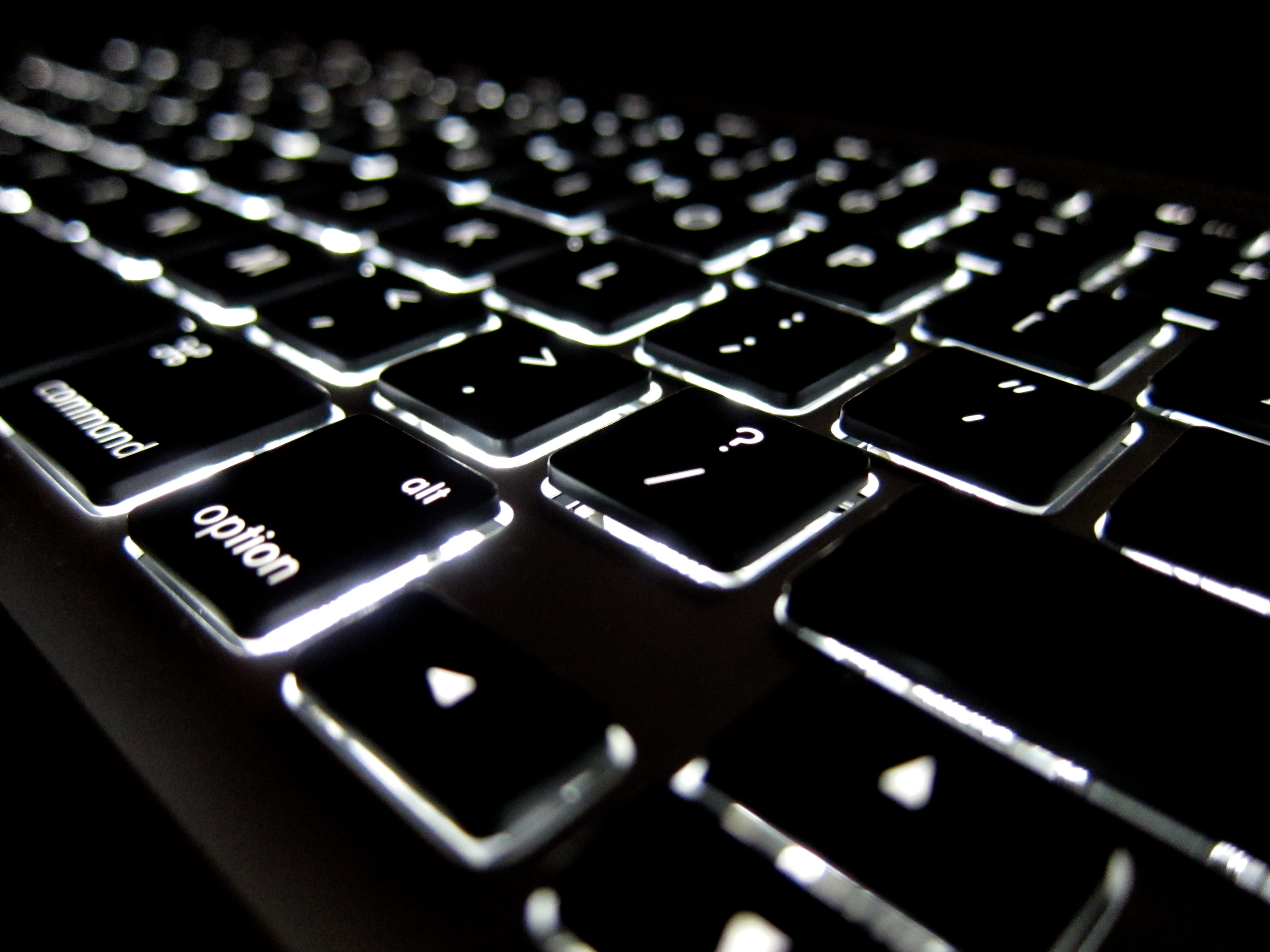 Option, Laptop, photo, closeup, pC, keyboard  Computer, keypad, computer, Light, Command, communication, Macbook, 2K, Mark  Alt, apple, Question, technology, HD Wallpaper