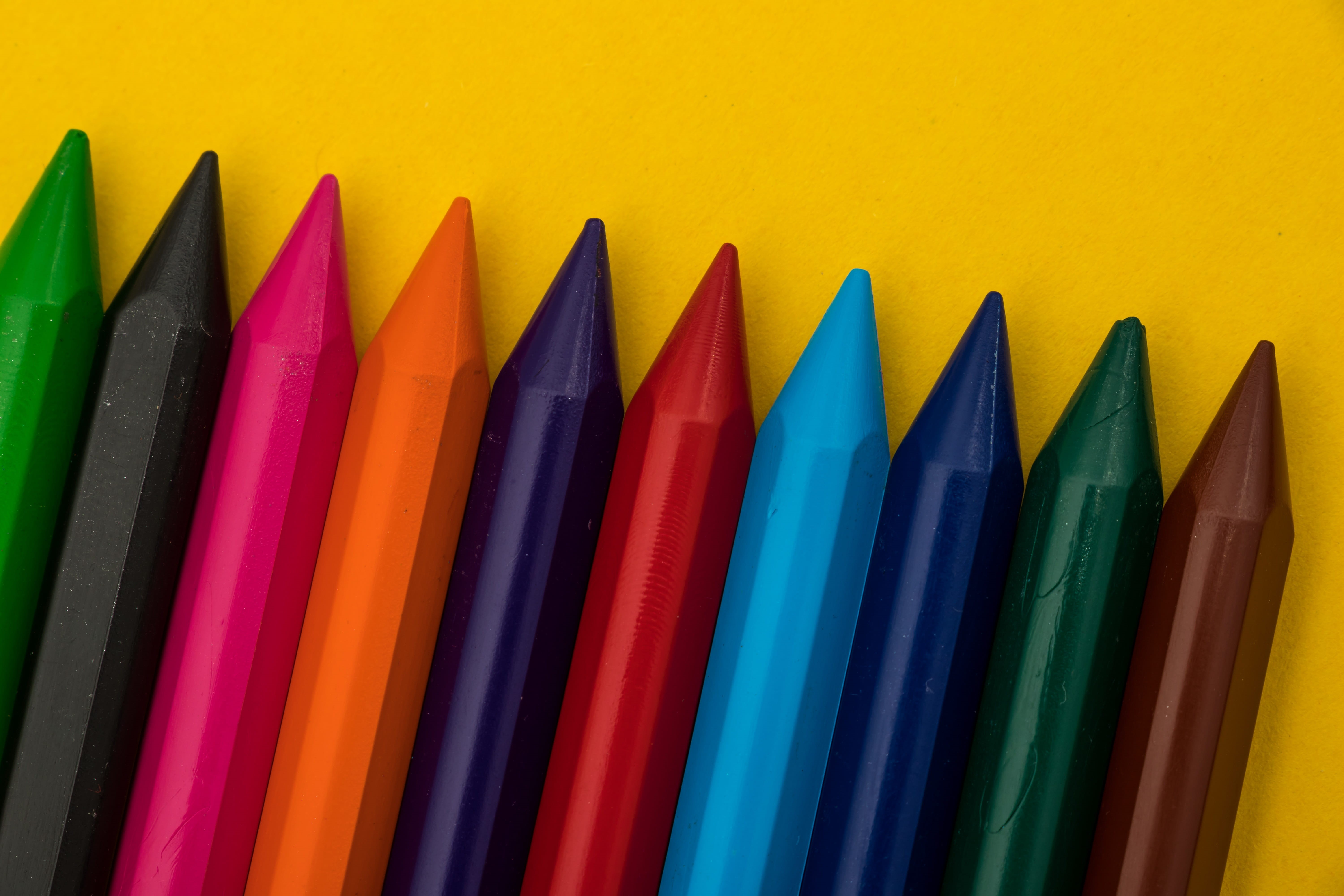 still life, creativity, kid, chalk, pencil, colorful, 5K, draw, multicolored, no people, vibrant color, colors, colored pencil, in a row, color, art and craft equipment, HD Wallpaper