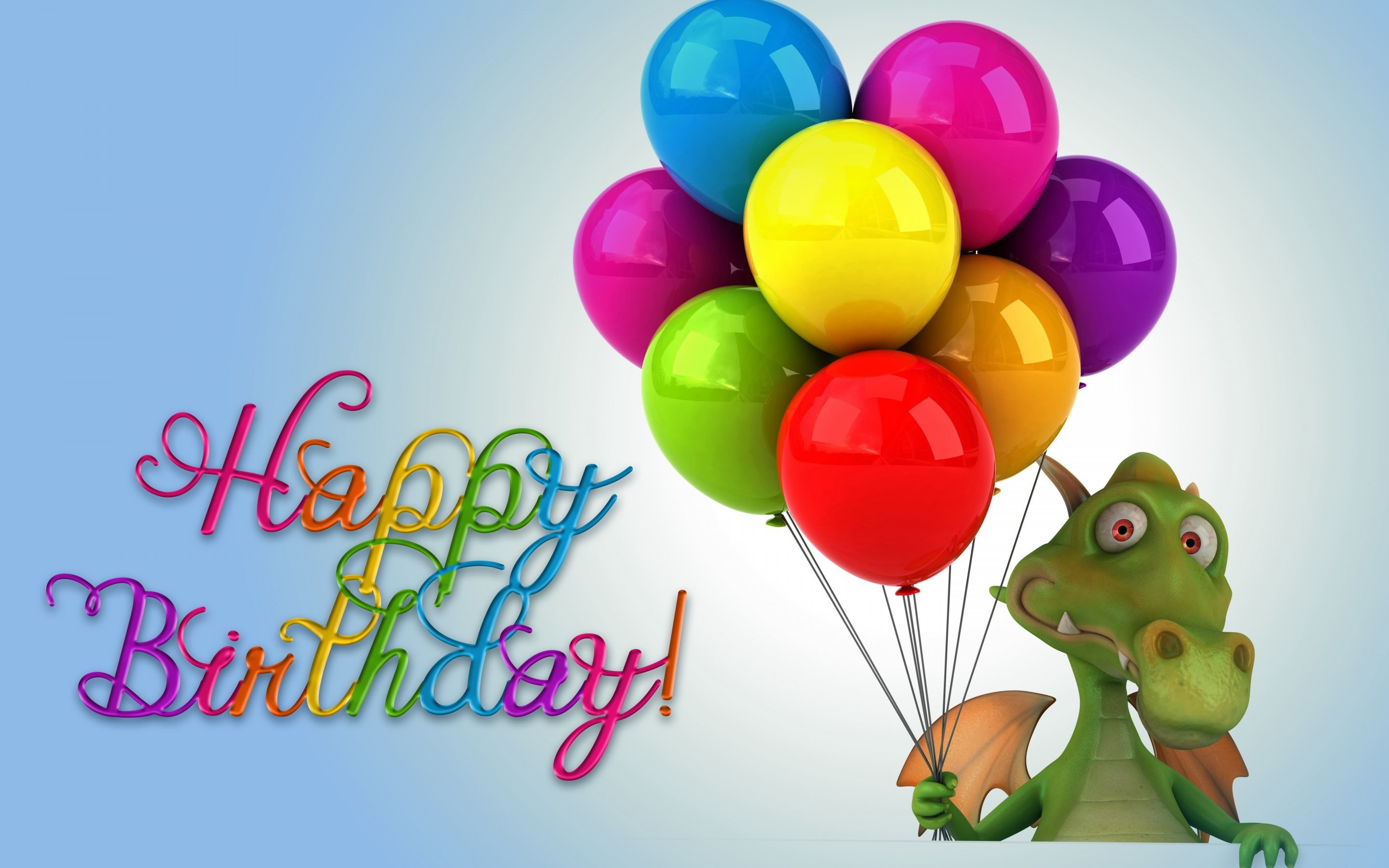 colorful, Happy, 3d, funny, balloons, dragon, 2K, birthday, HD Wallpaper