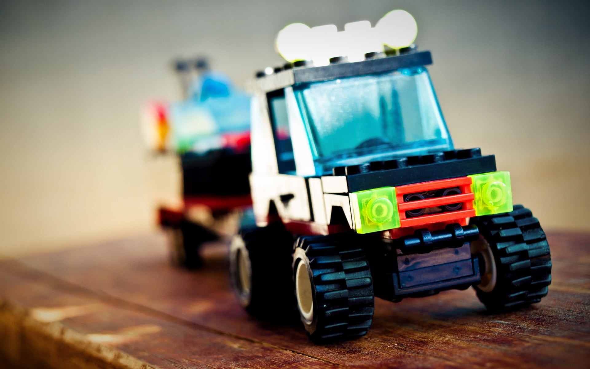 truck, blue, wood - material, transportation, selective focus, mode of transportation, table, car, white, indoors, no people, 1080P, toy, focus on foreground, HD Wallpaper