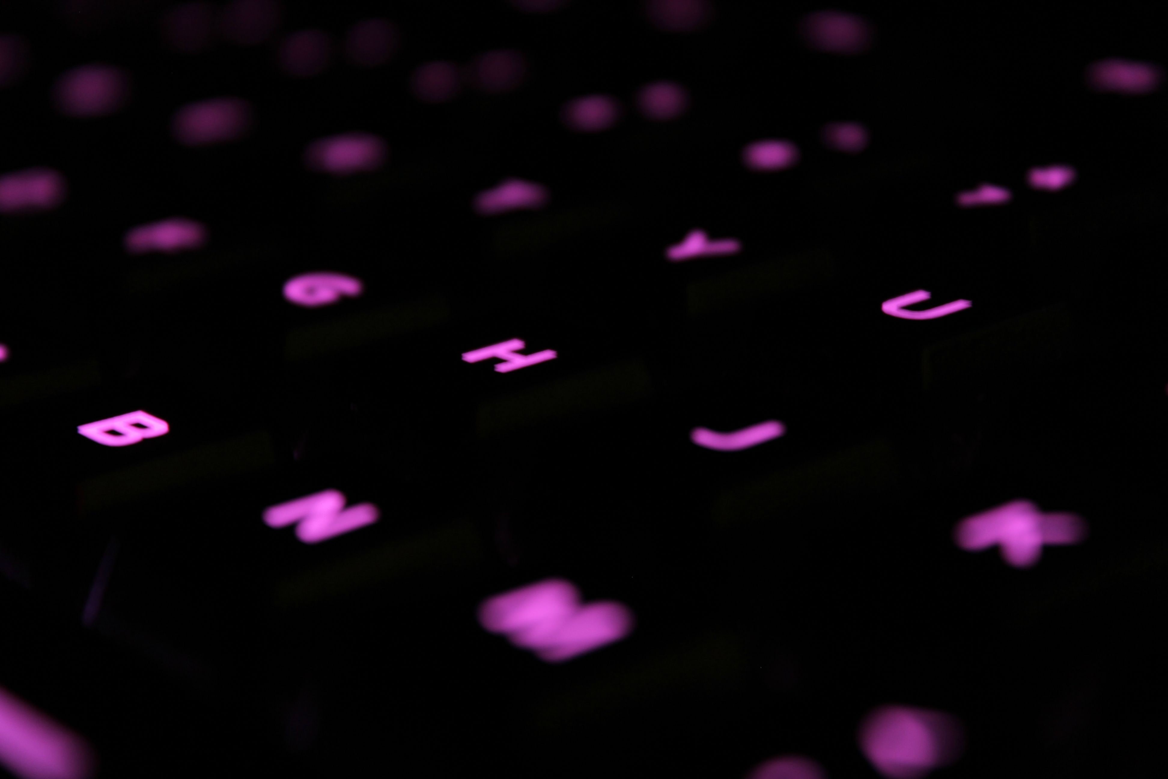 purple, defocused, backgrounds, internet, macro, letter, close, close-up, abstract, technology, pink, magenta, computer, black color, computer equipment, HD Wallpaper