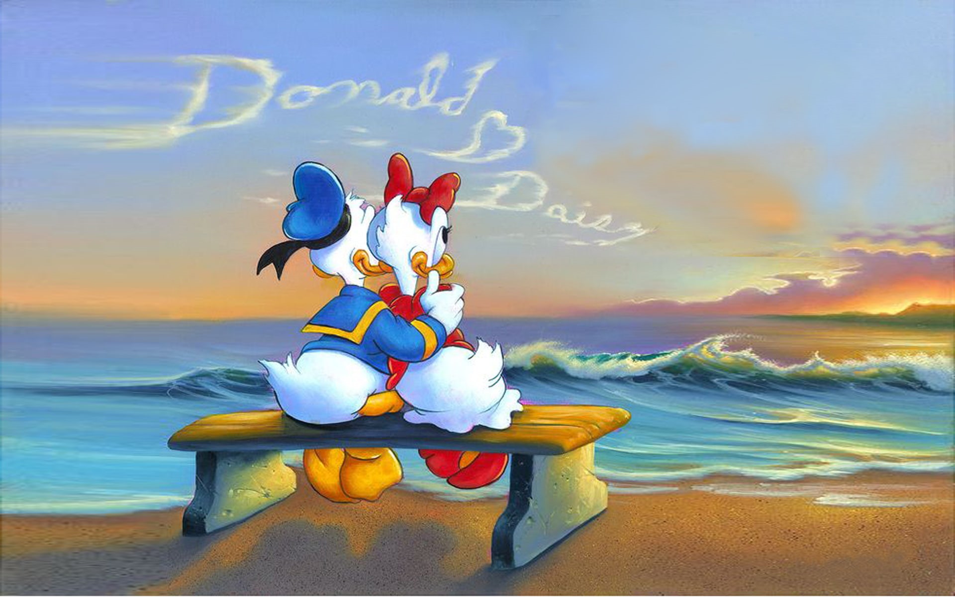 1080P, suset, clouds, duck, daisy, donald, message, romantic, couple, HD Wallpaper