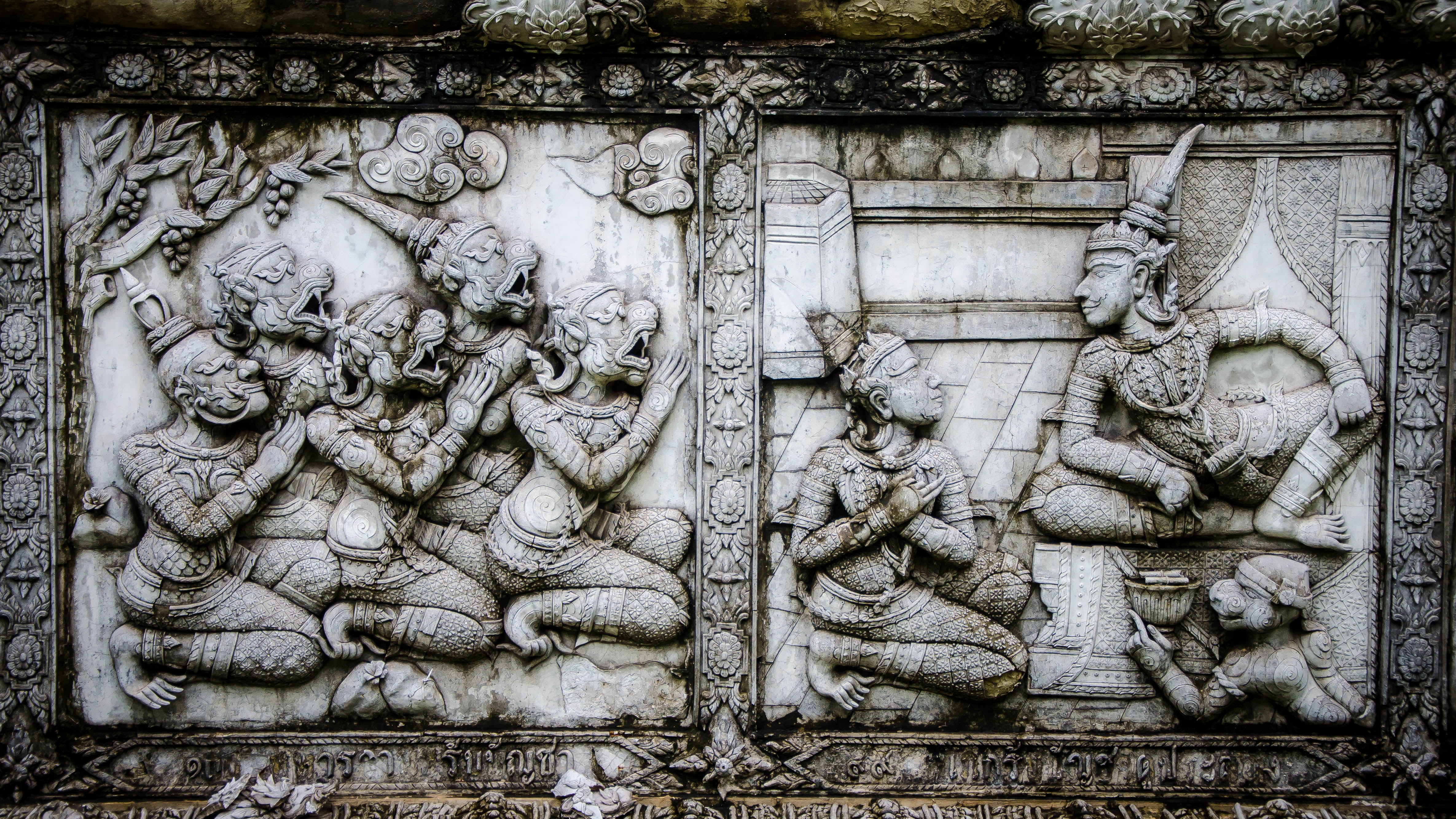 art and craft, sculpture, room, living, male likeness, building, wood, pattern, bas relief, canvas, carving, thai, religion, new, concept, the past, solid, HD Wallpaper