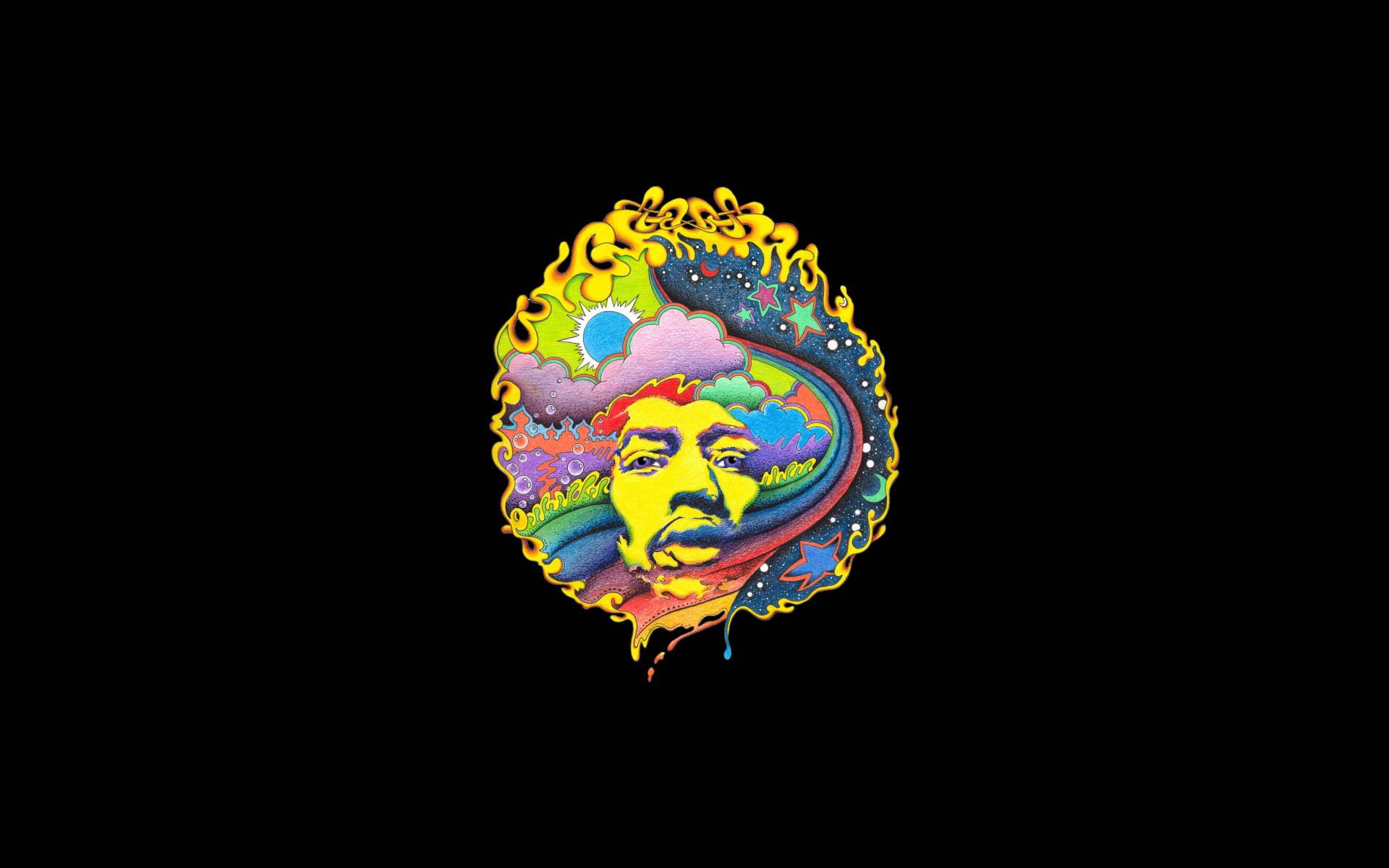 psychedelic, hendrix, abstract, jimi, 1080P, hd, black, digital/artwork, HD Wallpaper