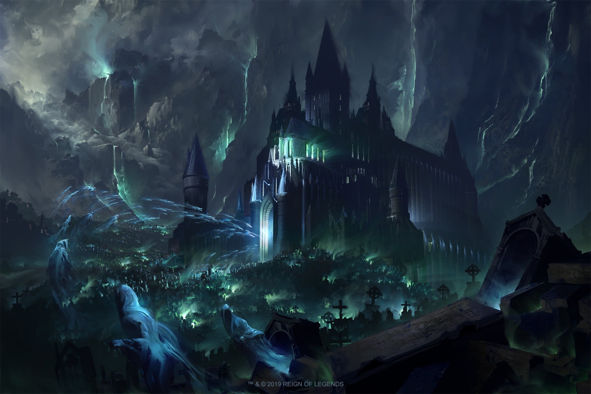 castle, ghosts, digital, 1080P, Julian Bauer, artwork, fantasy art, illustration, HD Wallpaper