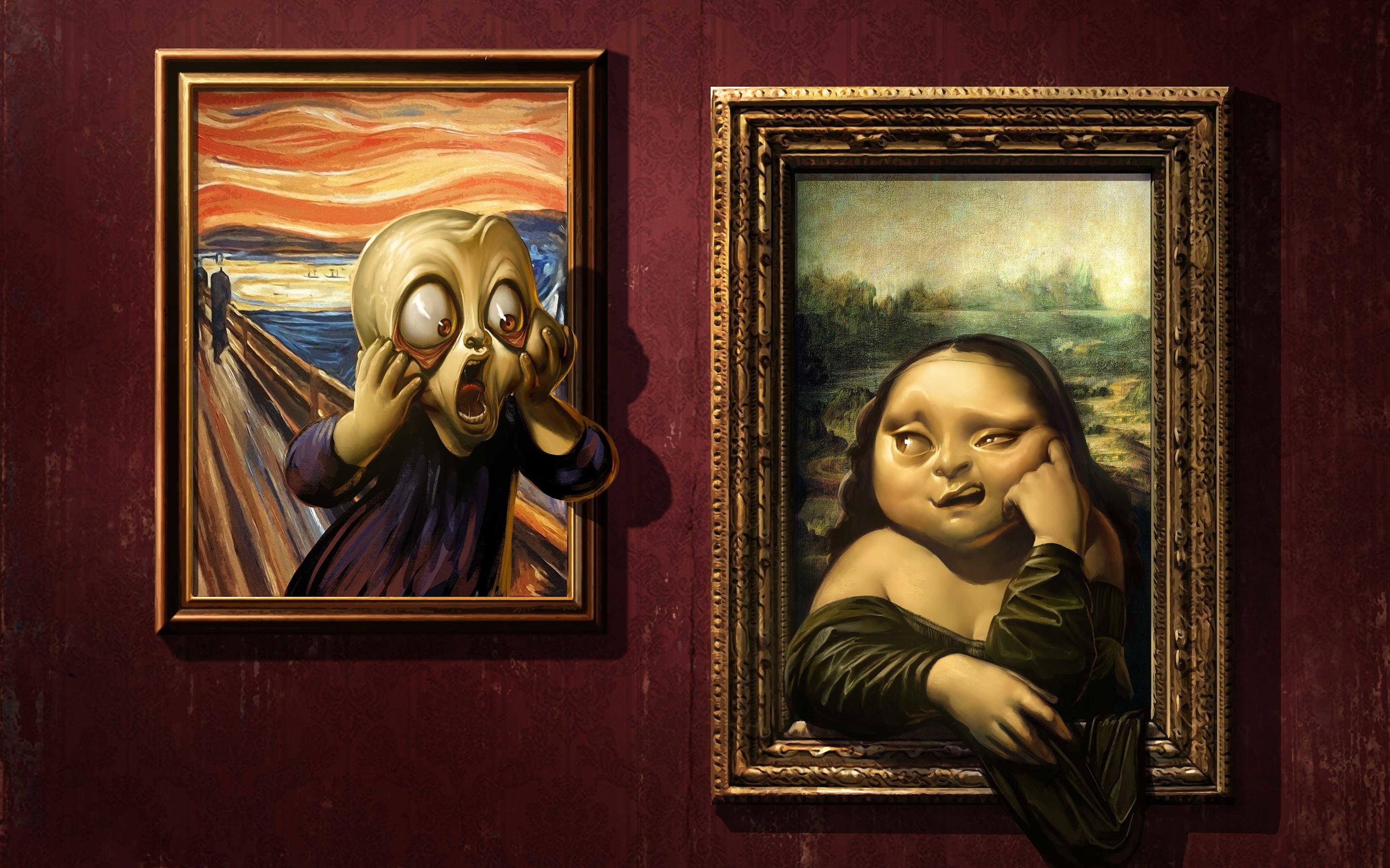 mona, funny, art, lisa, painting, 2K, scream, HD Wallpaper
