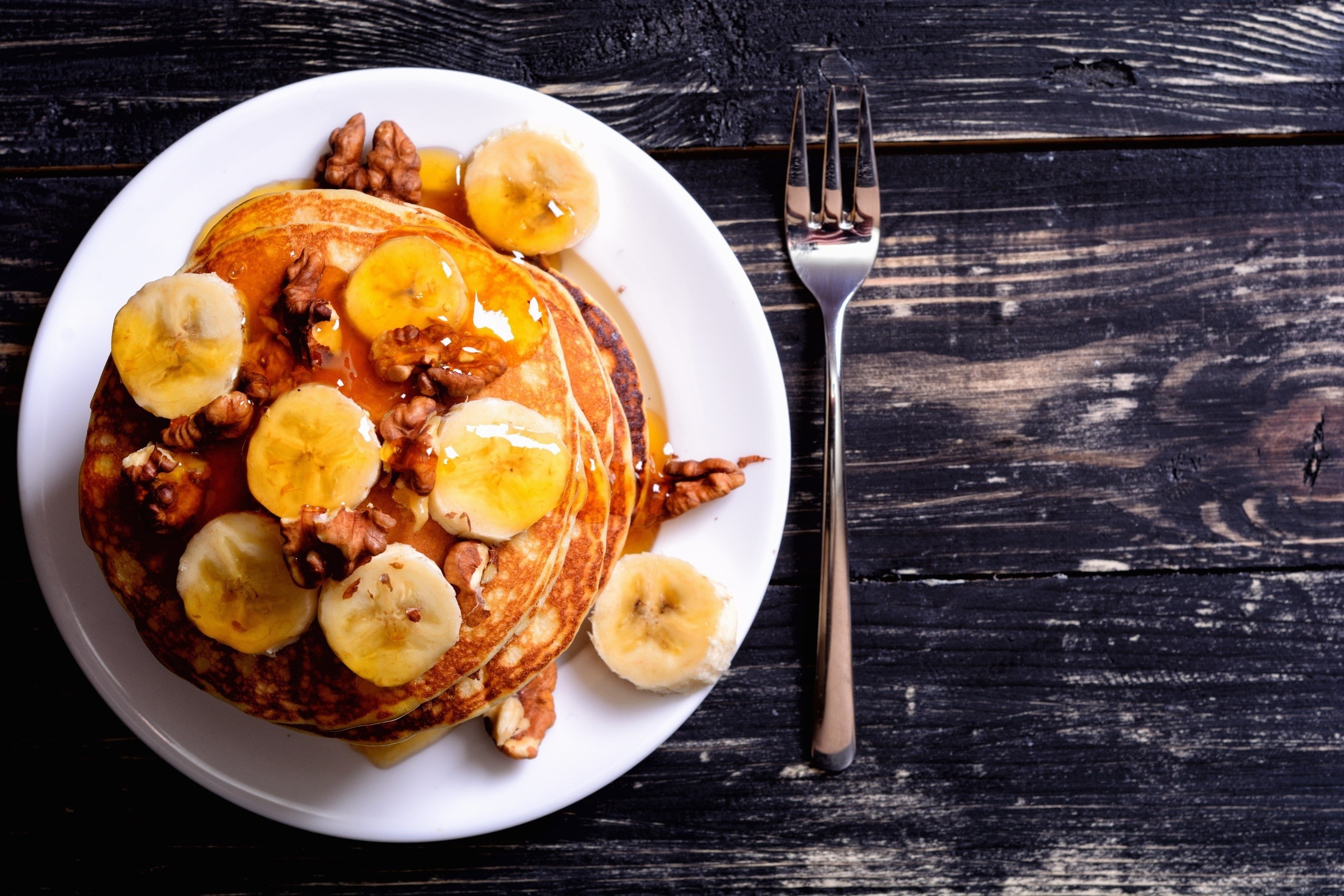 bananas, food, 2K, pancakes, walnuts, HD Wallpaper