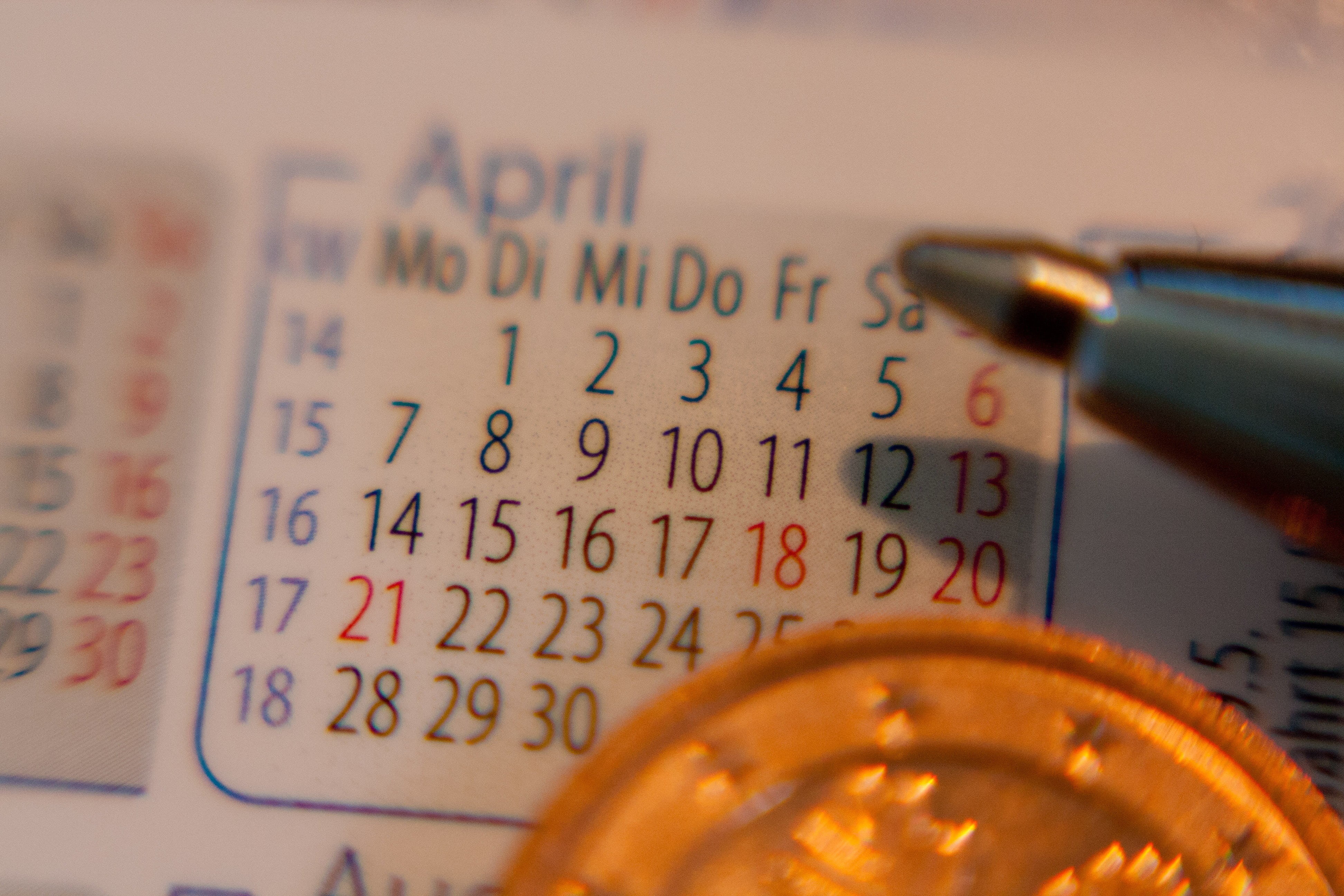 date, office, april, handwriting, business, high angle view, finance, still life, pen, text, month, script, appointment, indoors, calendar, selective focus, HD Wallpaper