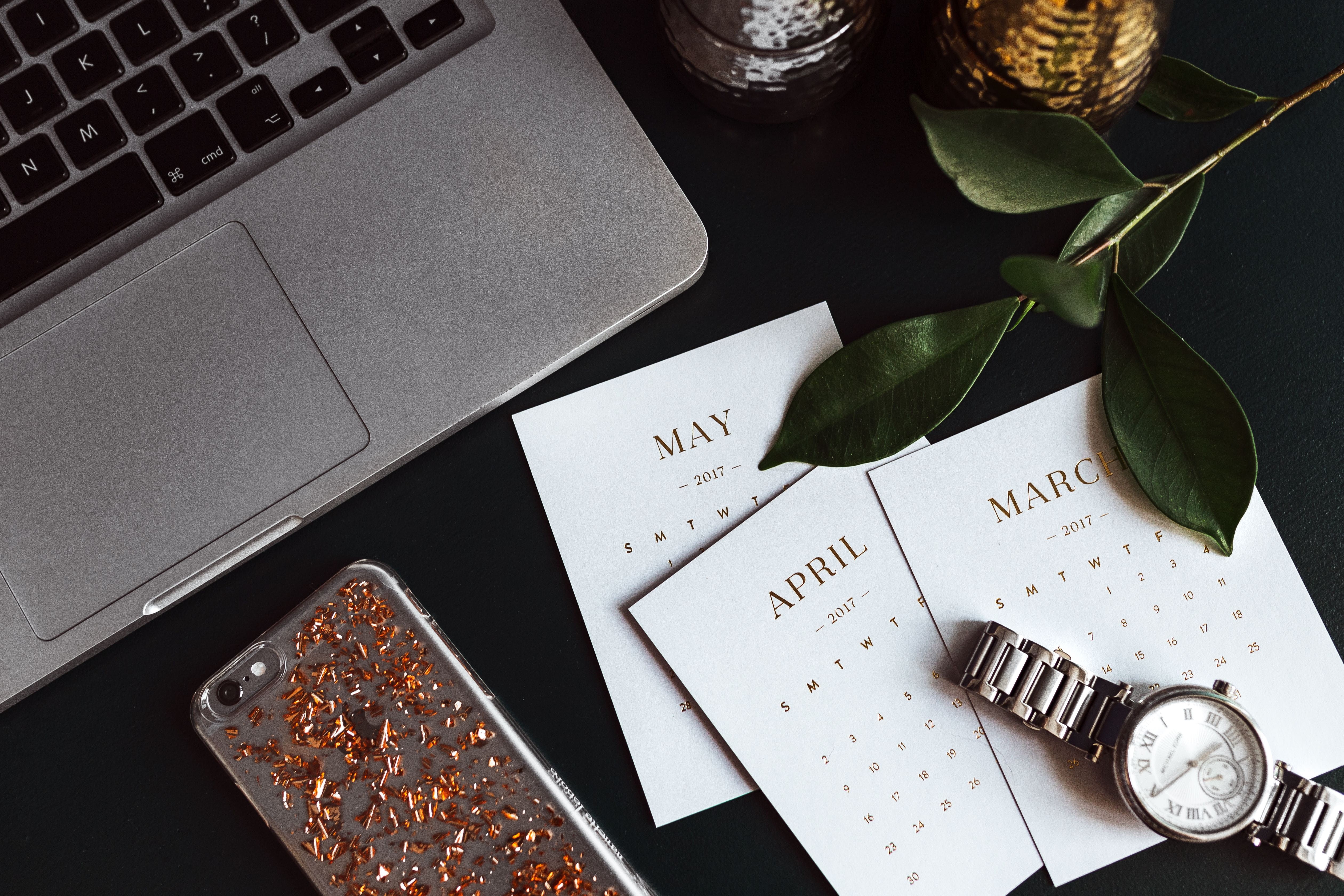 organizer, high angle view, work, workplace, food and drink, text, home, no people, silver watch, home office, macbook, amp, indoors, communication, watch, HD Wallpaper