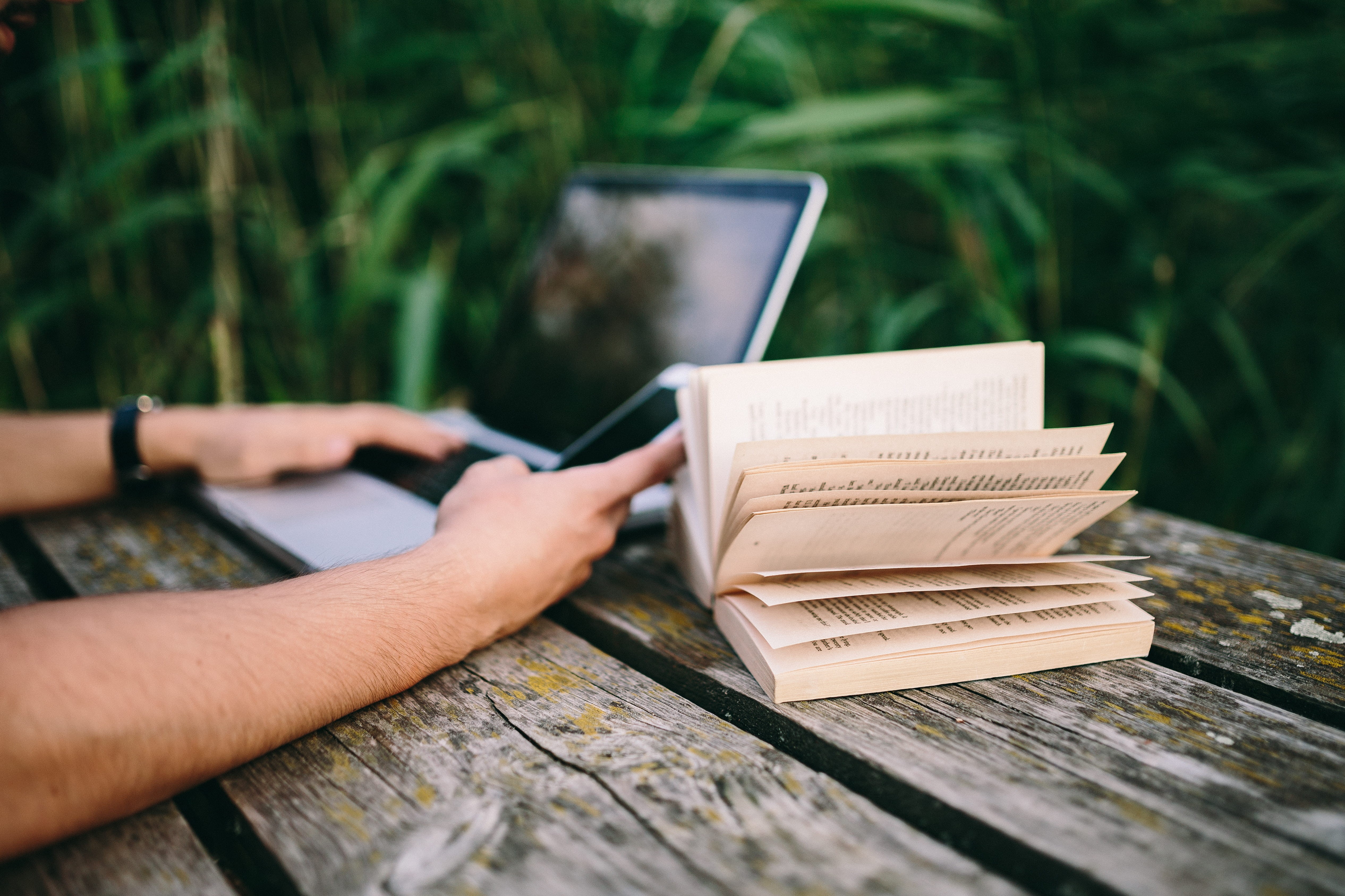 learning, plant, one Person, magic hour, human limb, old boards, relaxing, vintage, laptop, wood - material, outdoors, opened notebook, computer, wireless technology, HD Wallpaper