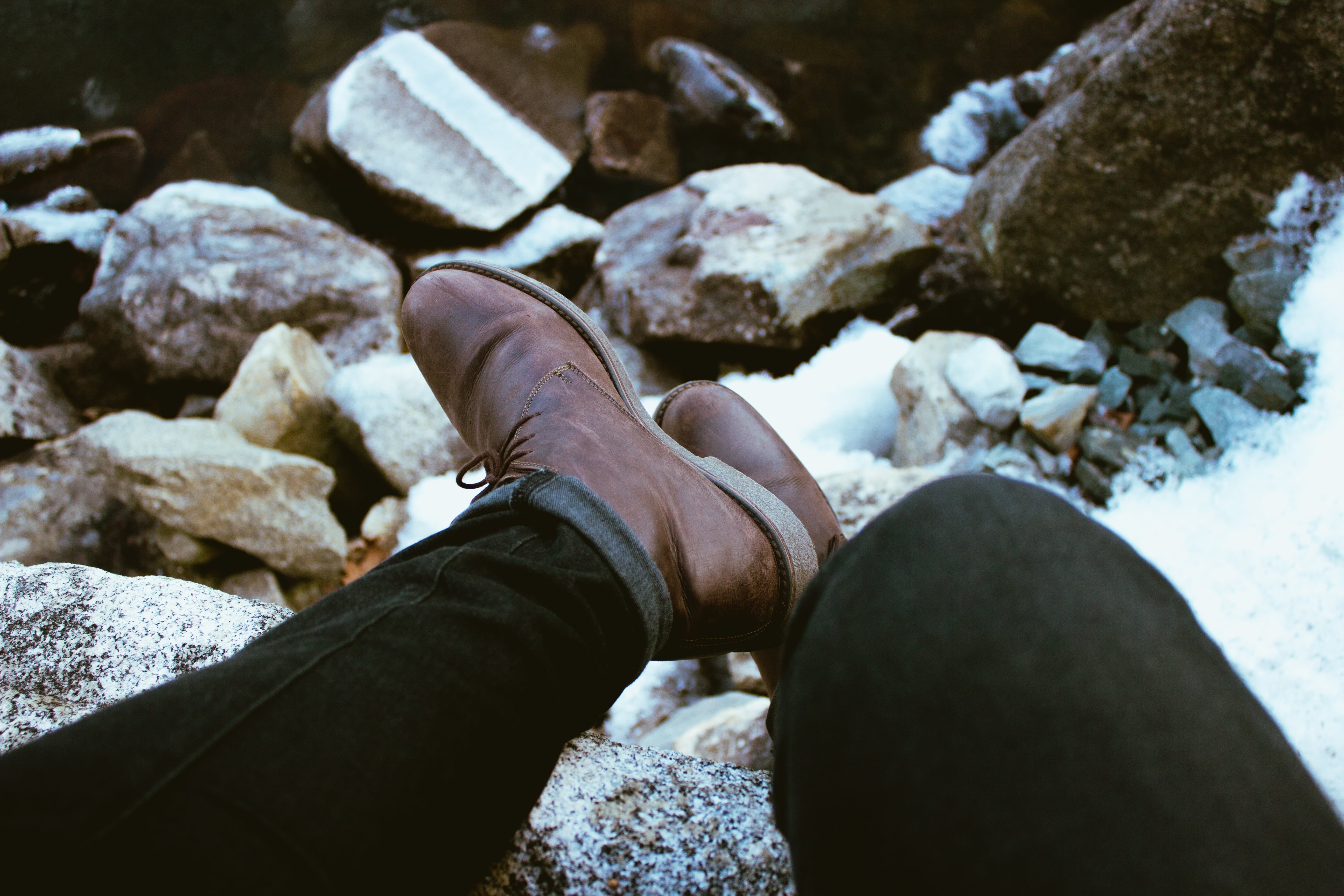 sole, adults only, shoes, lace, leather, pants, day, personal perspective, snow, adult, brown, rocks, one person, feet, sandal, body part, human foot, human limb, HD Wallpaper