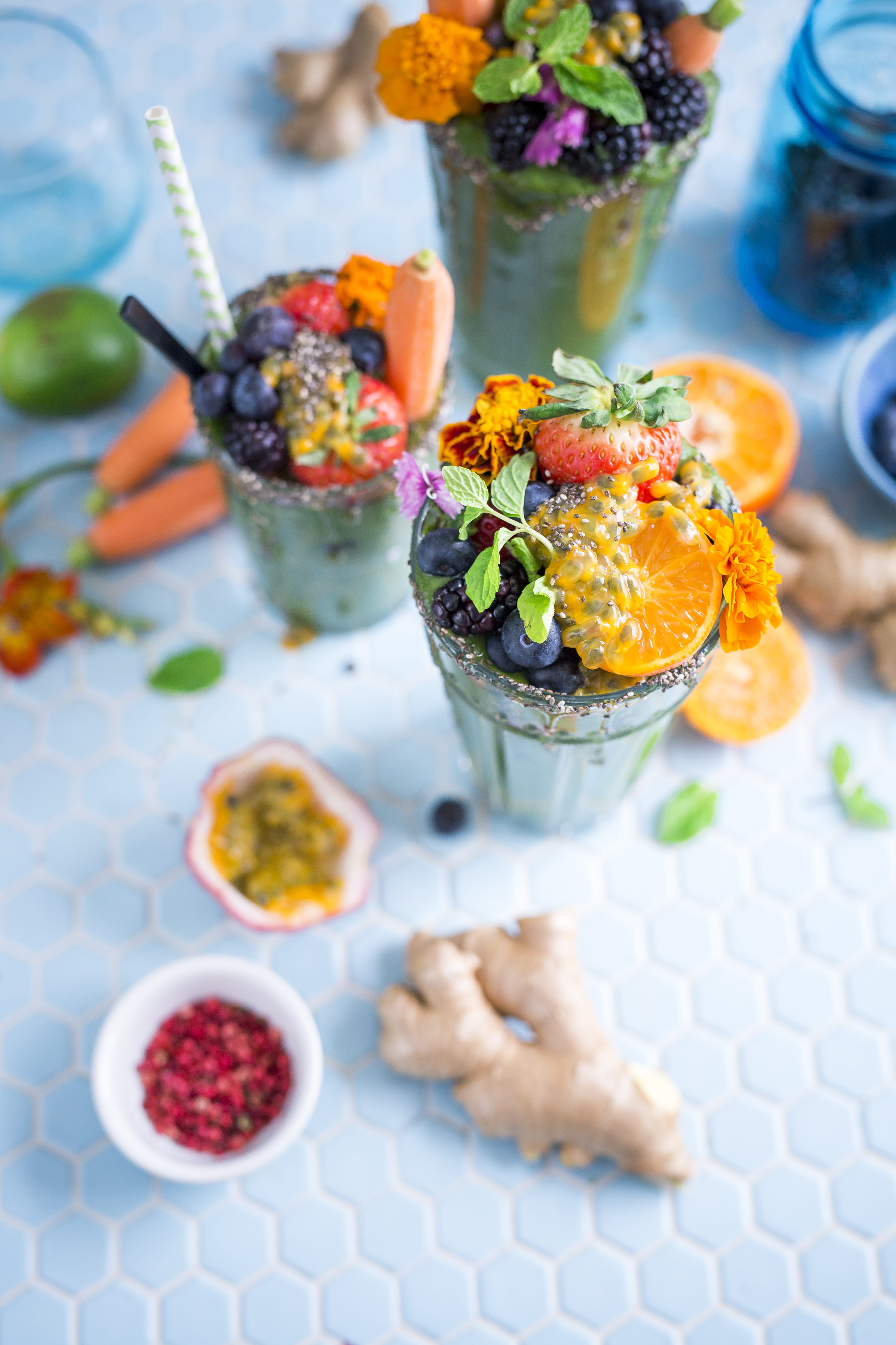 smoothie, high angle view, indoors, green smoothie, drinking, food, freshness, berry, drink, ready-to-eat, focus on foreground, no people, vegetarian, wellbeing, Phone HD Wallpaper
