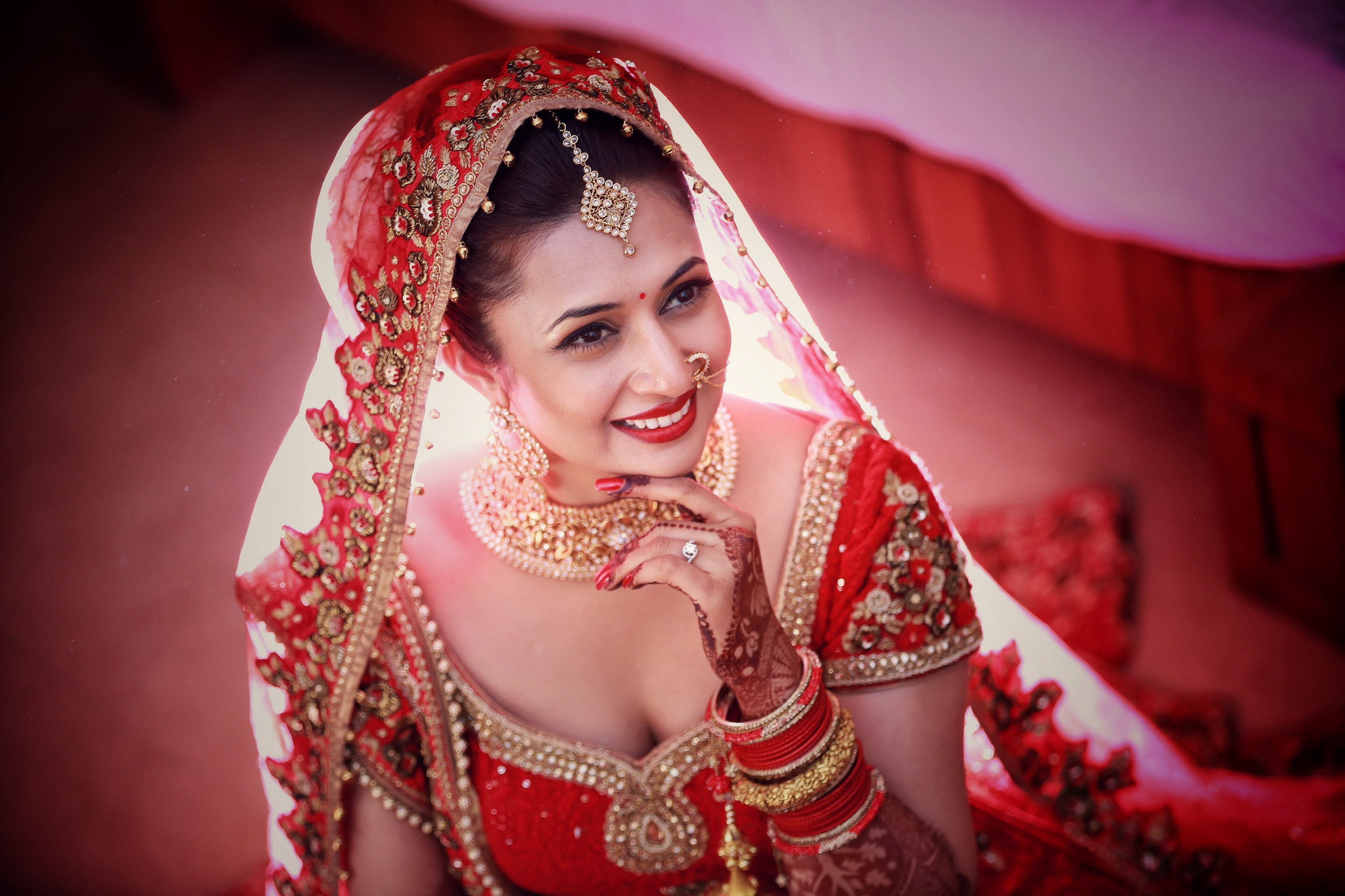 beautiful woman, young women, Indian, women, beauty, happiness, Wedding, sari, young adult, Marriage, Divyanka Tripathi, 2K, Lehenga, adult, red, traditional clothing, HD Wallpaper