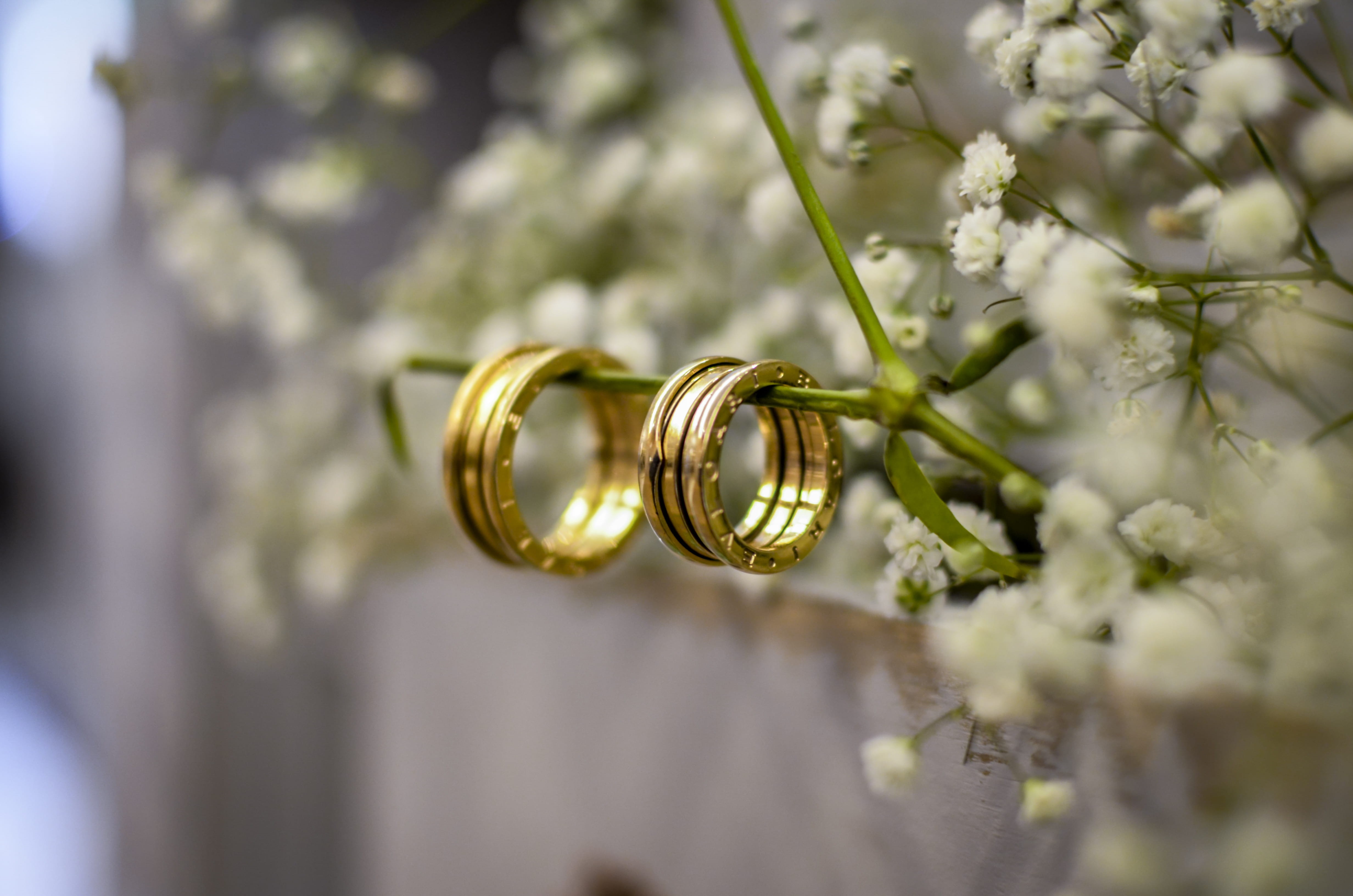nature, wedding, outdoors, no people, plant, blur, rings, close, ring, wedding bands, engagement rings, focus on foreground, musical instrument, gold, close-up, HD Wallpaper