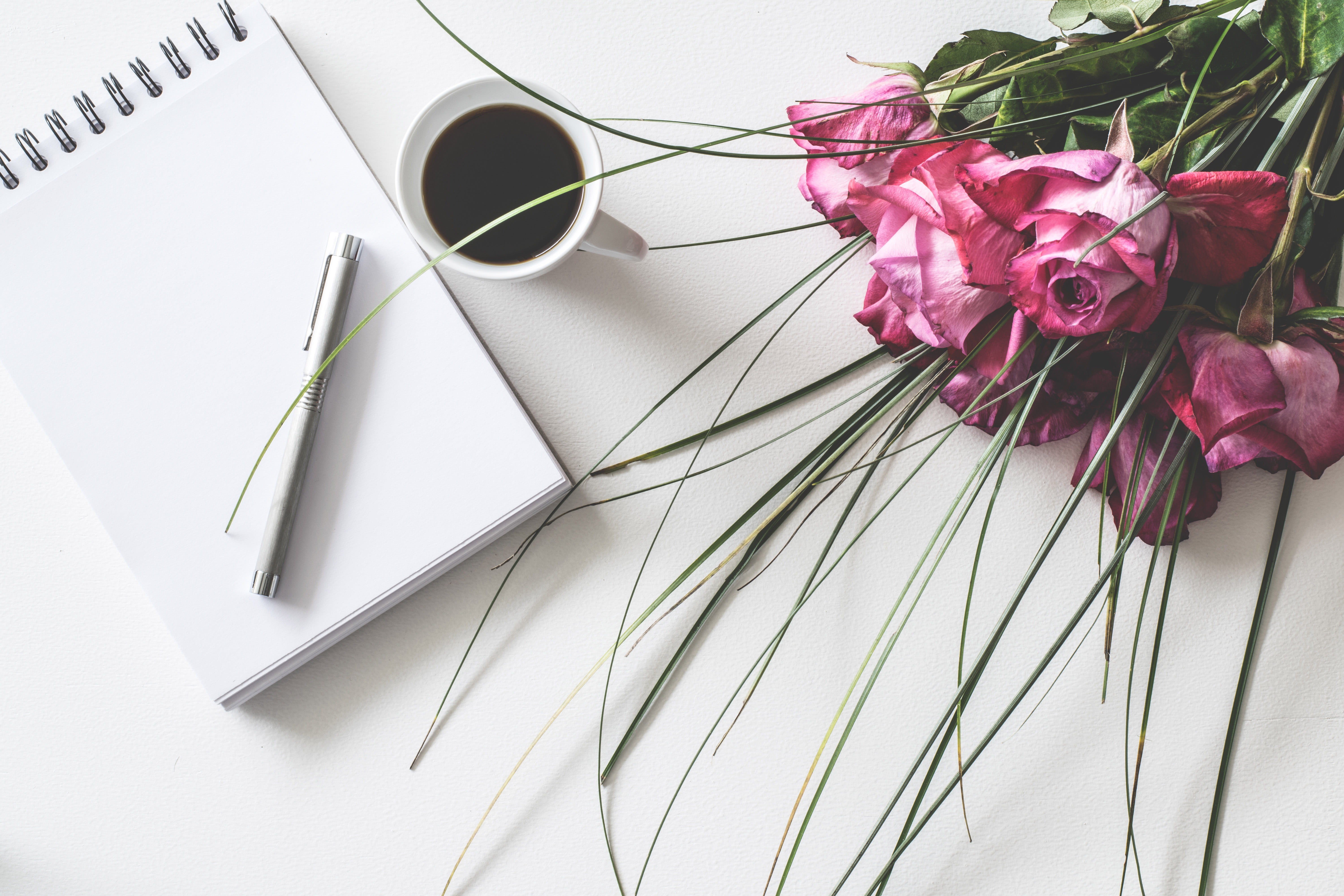 nature, notes, flower, beside, cofffee, color, vulnerability, bouquet, beverage, high angle view, spring, paper, rose - flower, close-up, rose, black coffee, HD Wallpaper