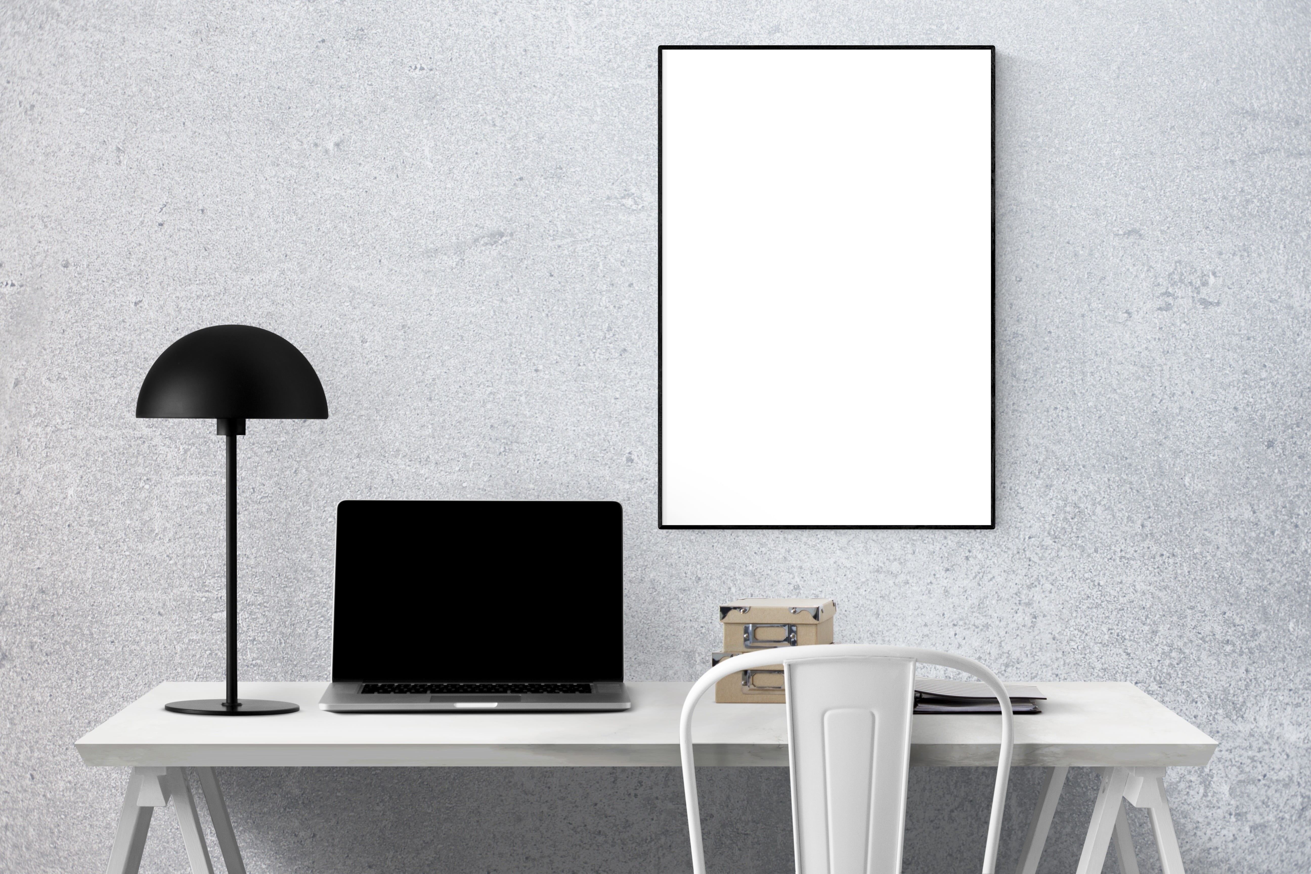 seat, communication, 5K, blank, wall, macbook, modern, indoors, wireless technology, still life, empty, chair, white, mock, copy space, pro, business, HD Wallpaper