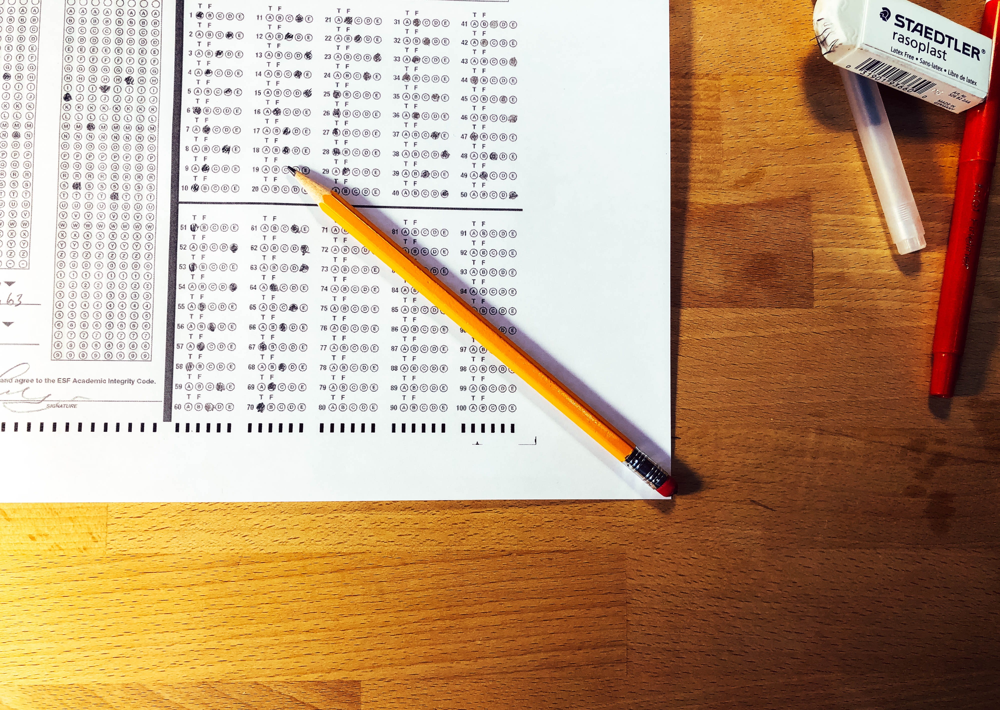 text, canada, paper, pen, number, table, test, book, wood - material, communication, eraser, no people, writing instrument, 4K, close-up, indoors, exams, HD Wallpaper