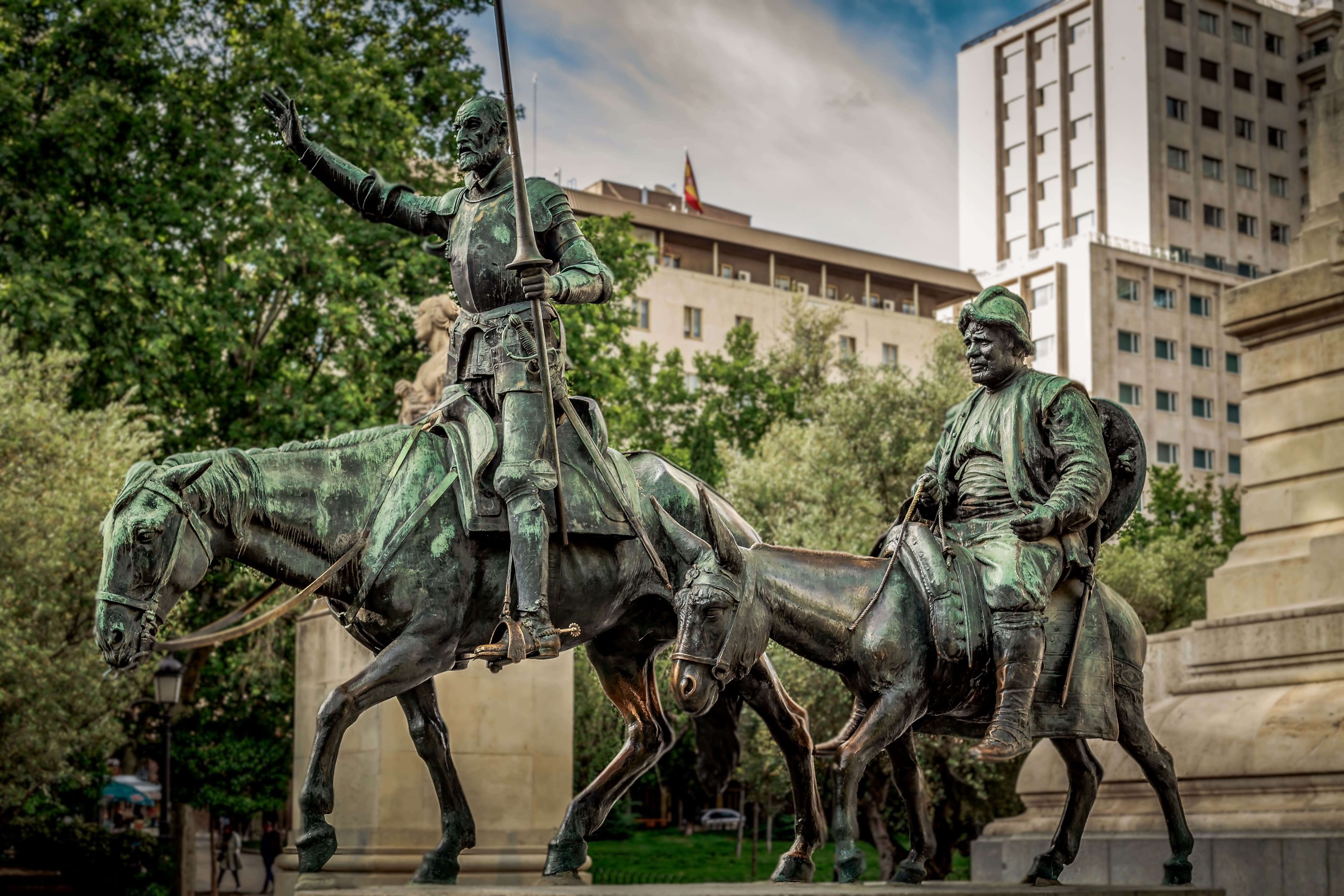 human representation, livestock, sculpture, 5K, built structure, mammal, art and craft, spanish, representation, landmark, horse, day, building exterior, HD Wallpaper