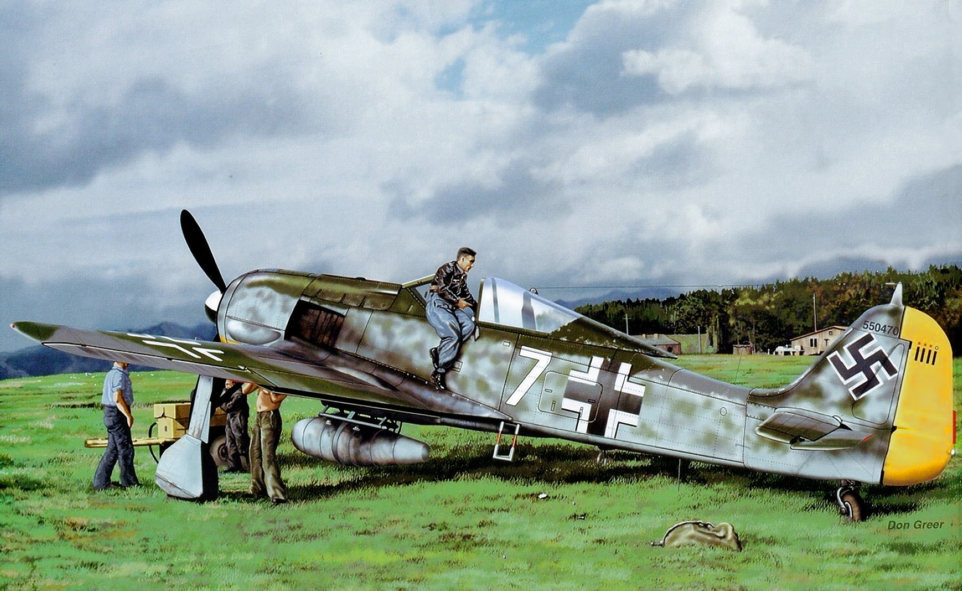 art, war, Don Greer, german fighter, ww2, aviation, fw 190, painting, 1080P, HD Wallpaper