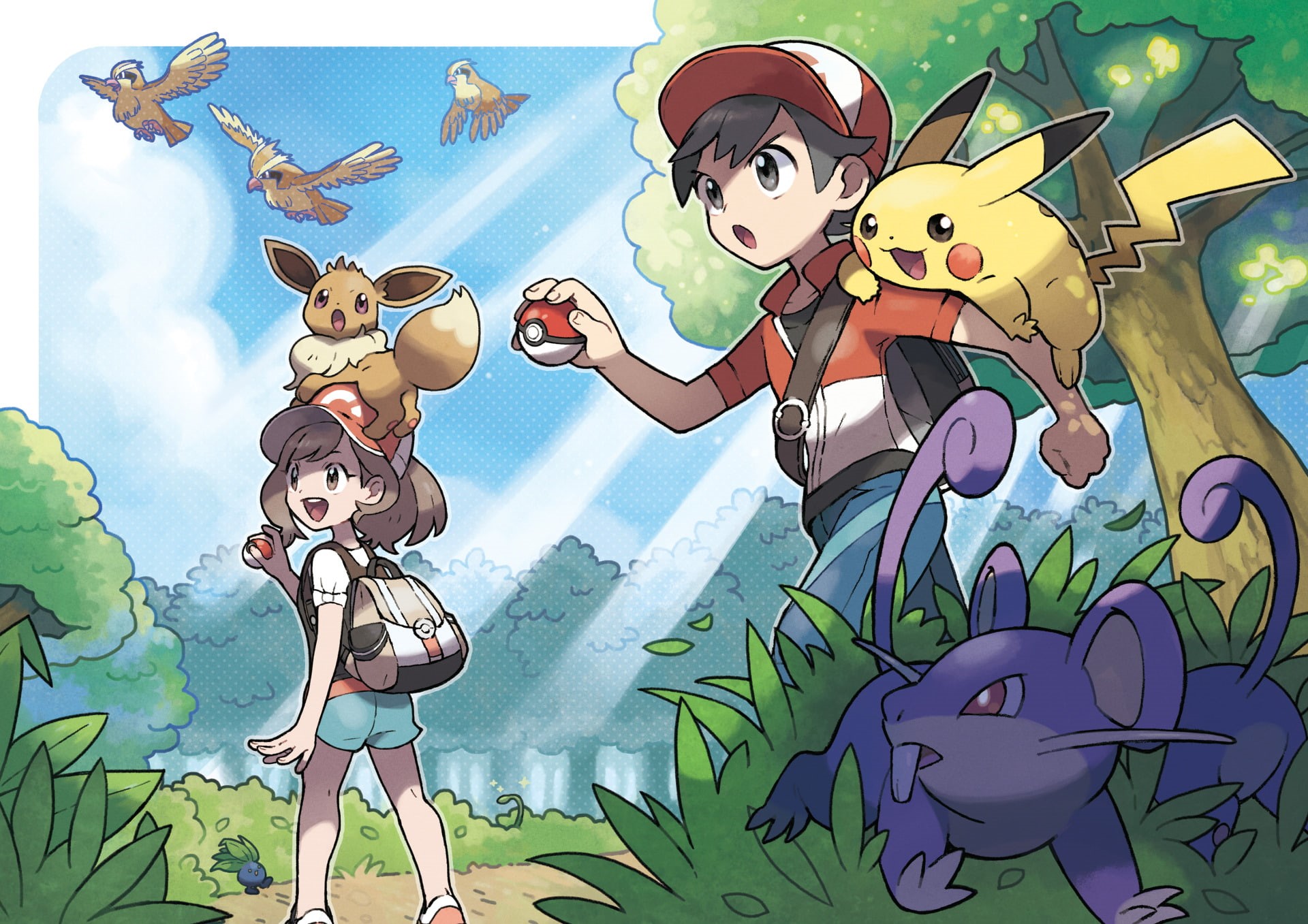 1080P, Pokémon Lets Go Eevee, Pikachu, Pokémon Lets Go Pikachu, Oddish (Pokémon), Eevee (Pokémon), Pidgey (Pokémon), Pokémon: Lets Go Pikachu and Lets Go Eevee, HD Wallpaper
