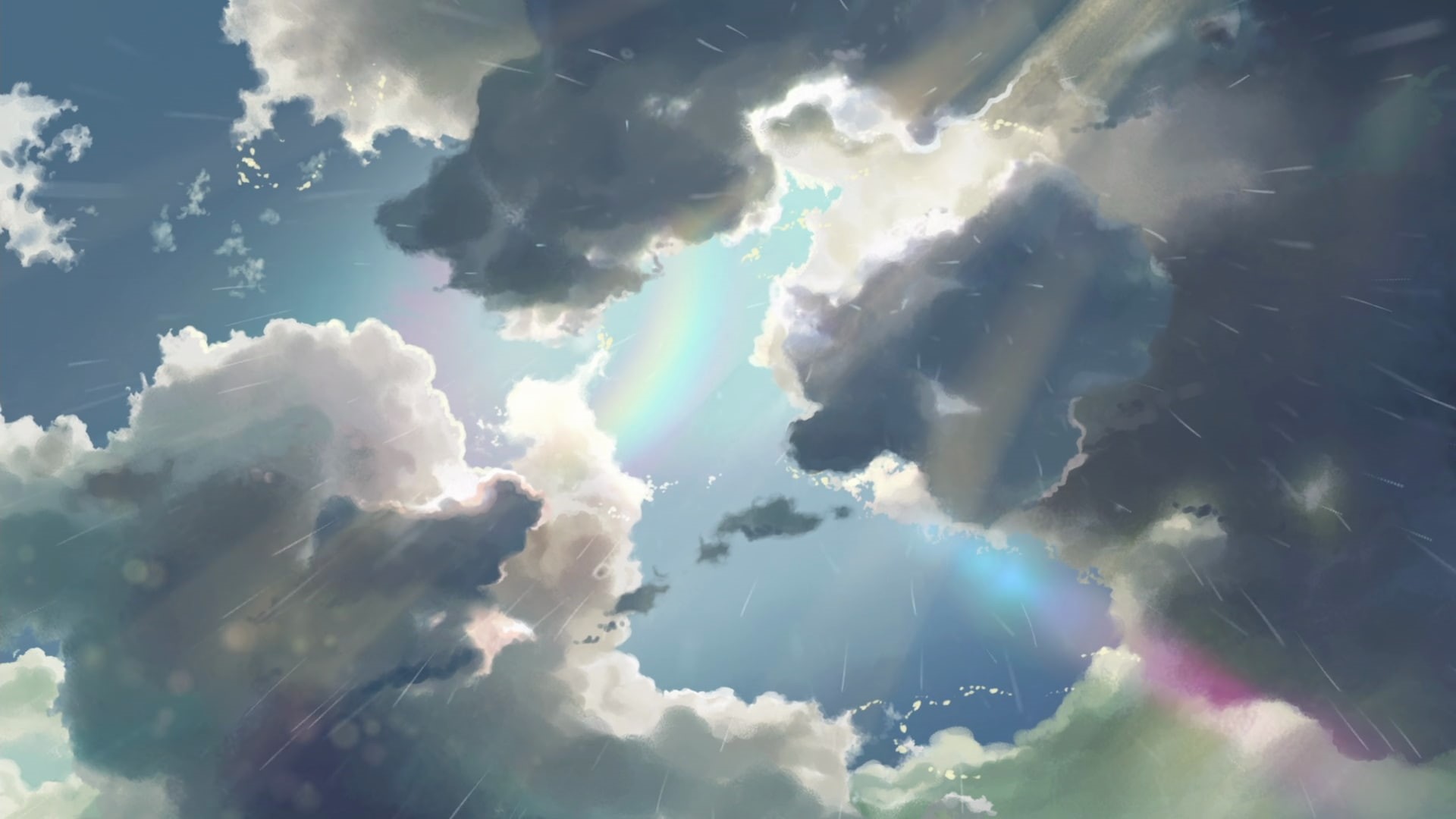 The Garden of Words, clouds, anime, Makoto Shinkai, 1080P, rainbows, HD Wallpaper