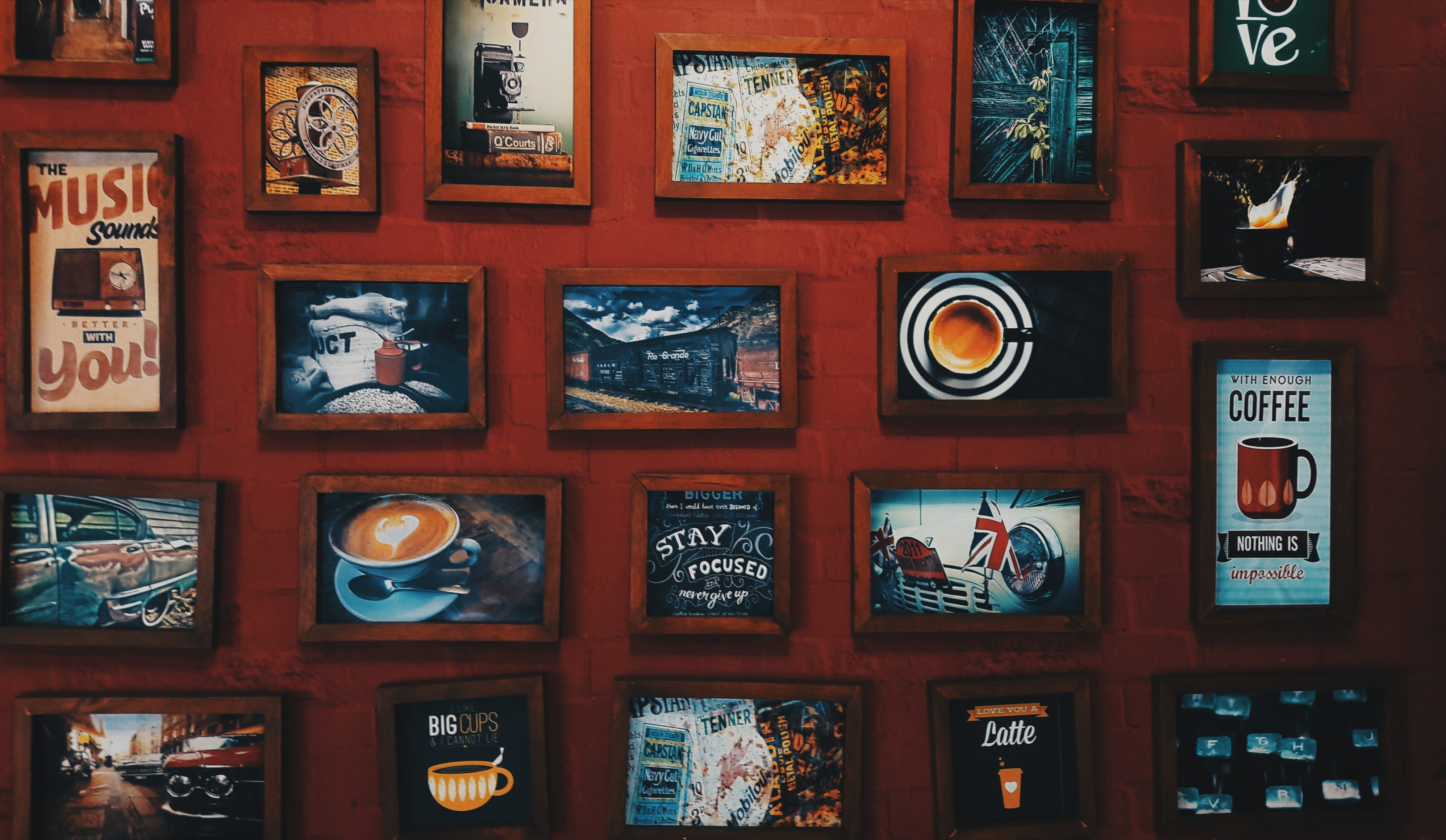 brick, no people, trademark, non-western script, architecture, museum, retail display, frame, collection, indoors, art and craft, script, drak, photo, arrangement, HD Wallpaper