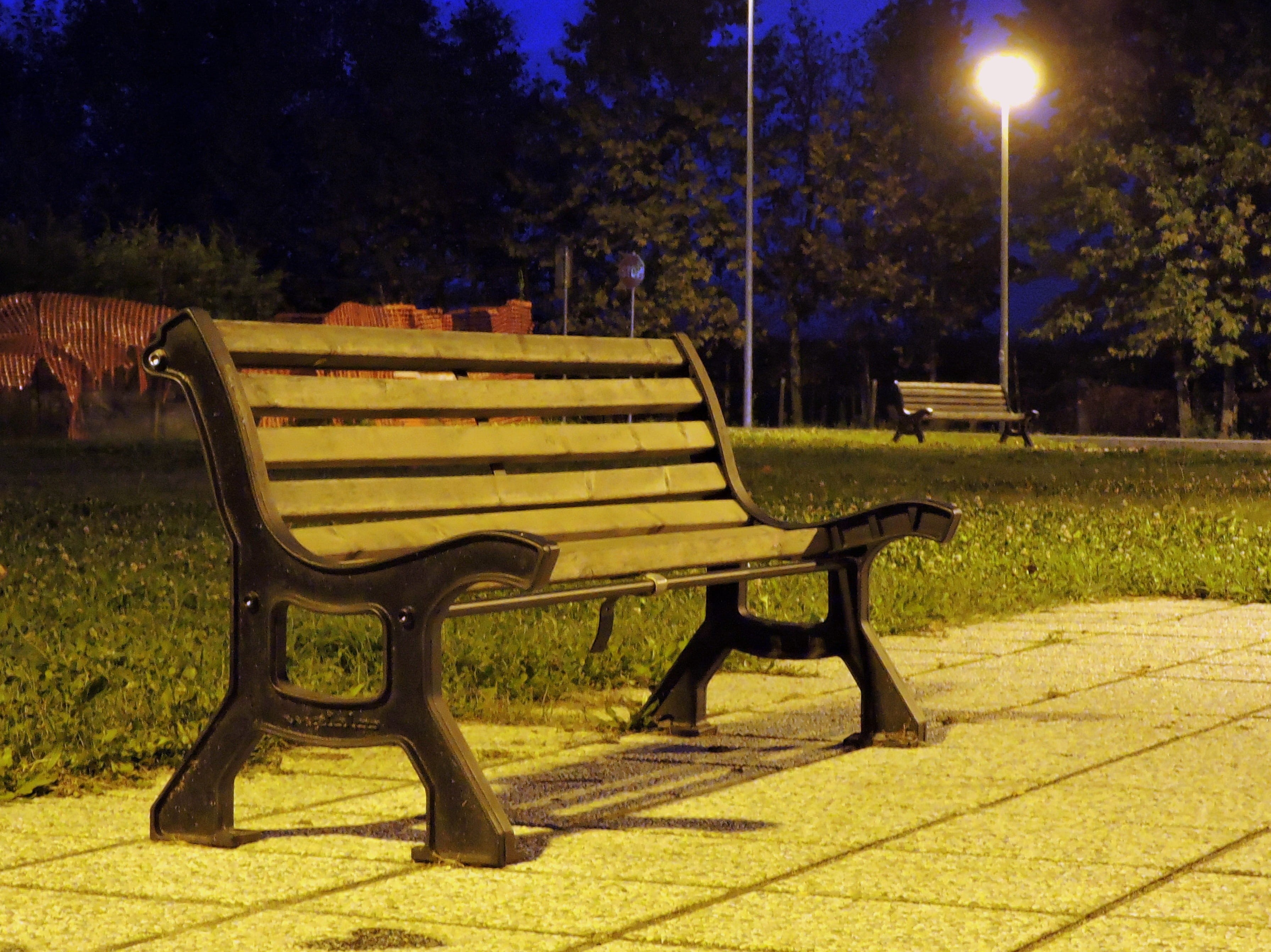 Lighting, 2K, street light, Bench, outdoors, no people, tree, chair, light, park - man made space, Light, illuminated, street, absence, nothing, seat, HD Wallpaper