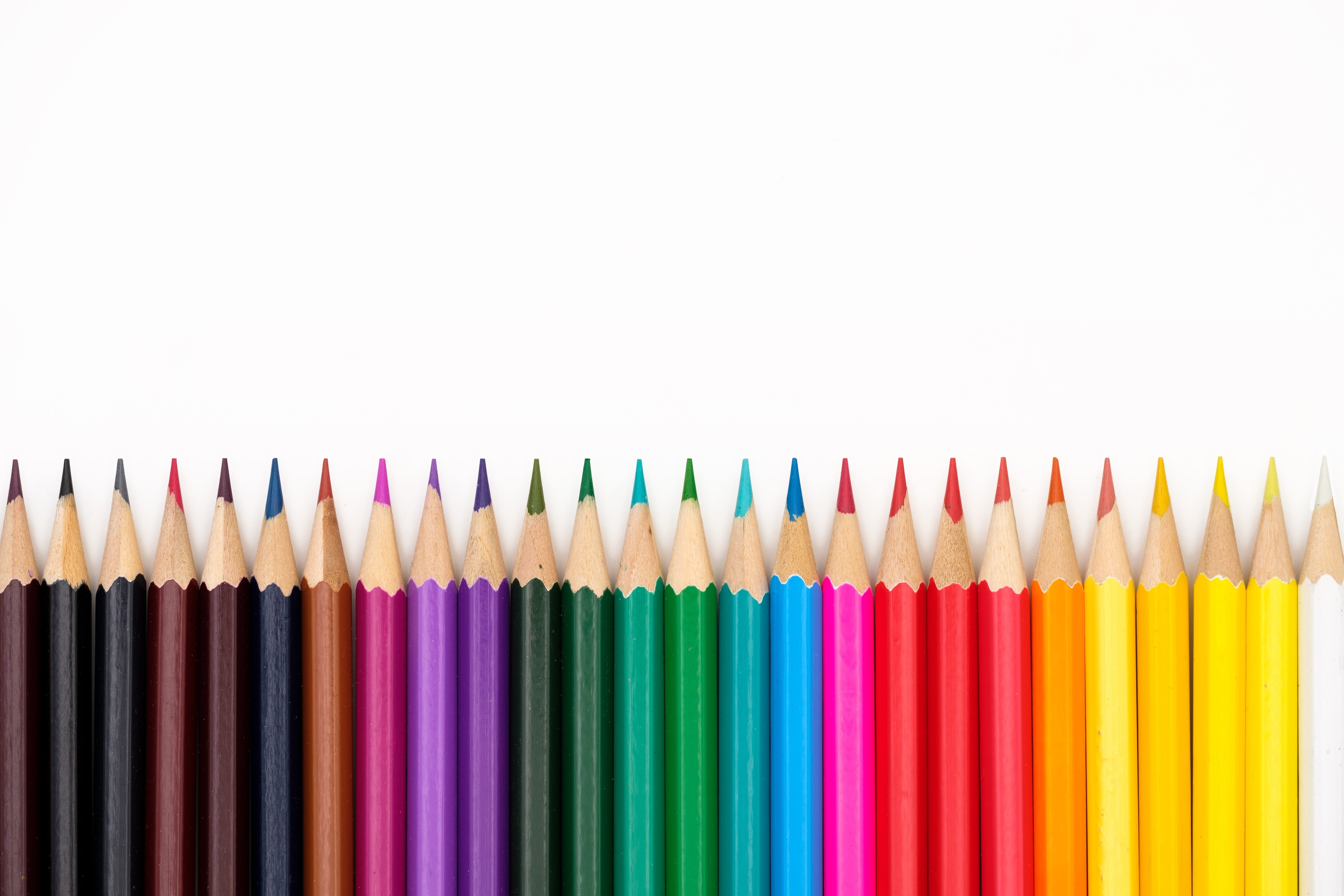 no people, art and craft, art and craft equipment, colored pencils, side by side, colored pencil, 5K, color, art, large group of objects, white background, HD Wallpaper