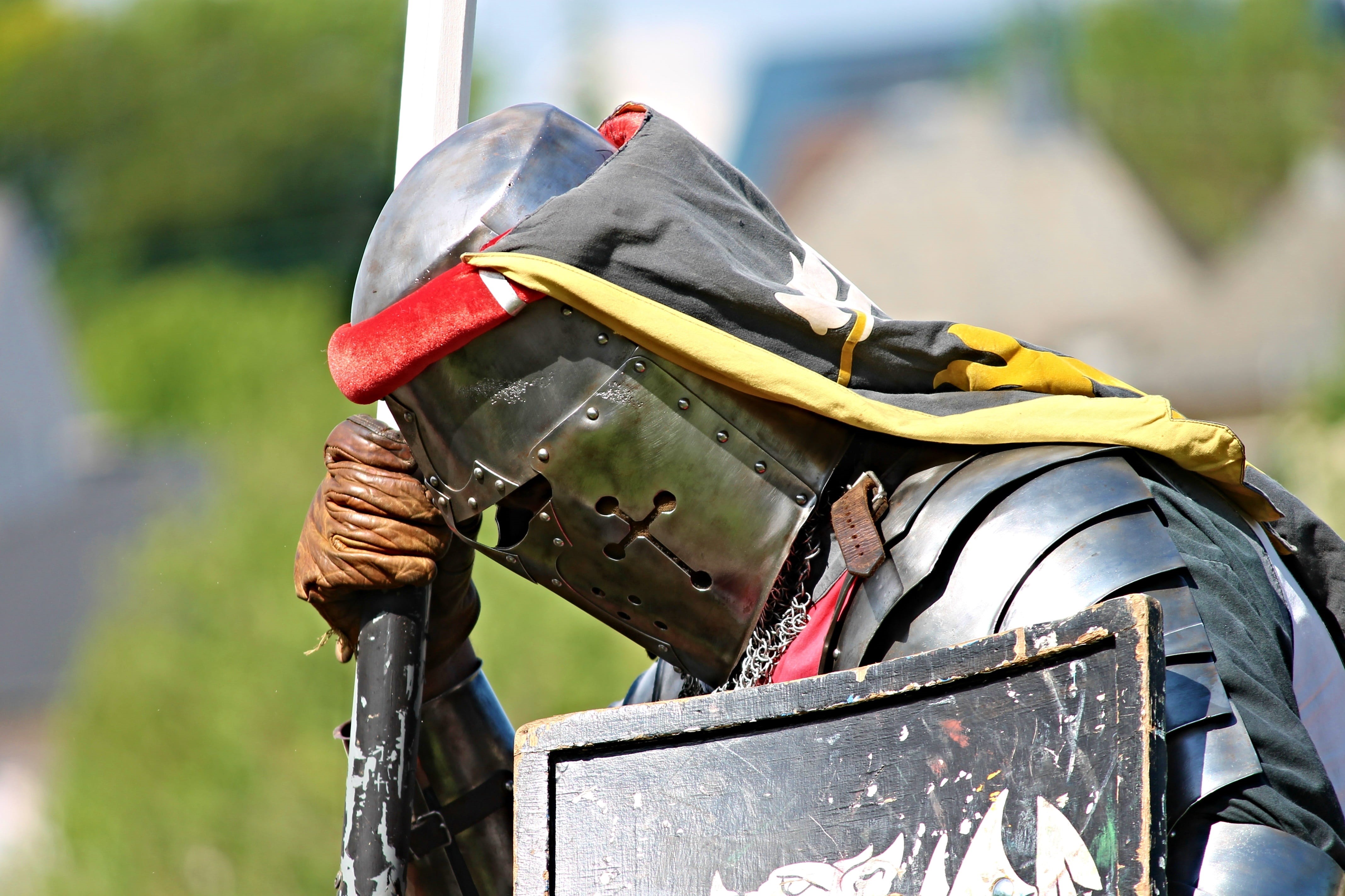 suit of armor, defeated, ritterruestung, beritten, metal, equipment, battle, side view, helmet, close-up, knights tournament, metallic, result, person, HD Wallpaper
