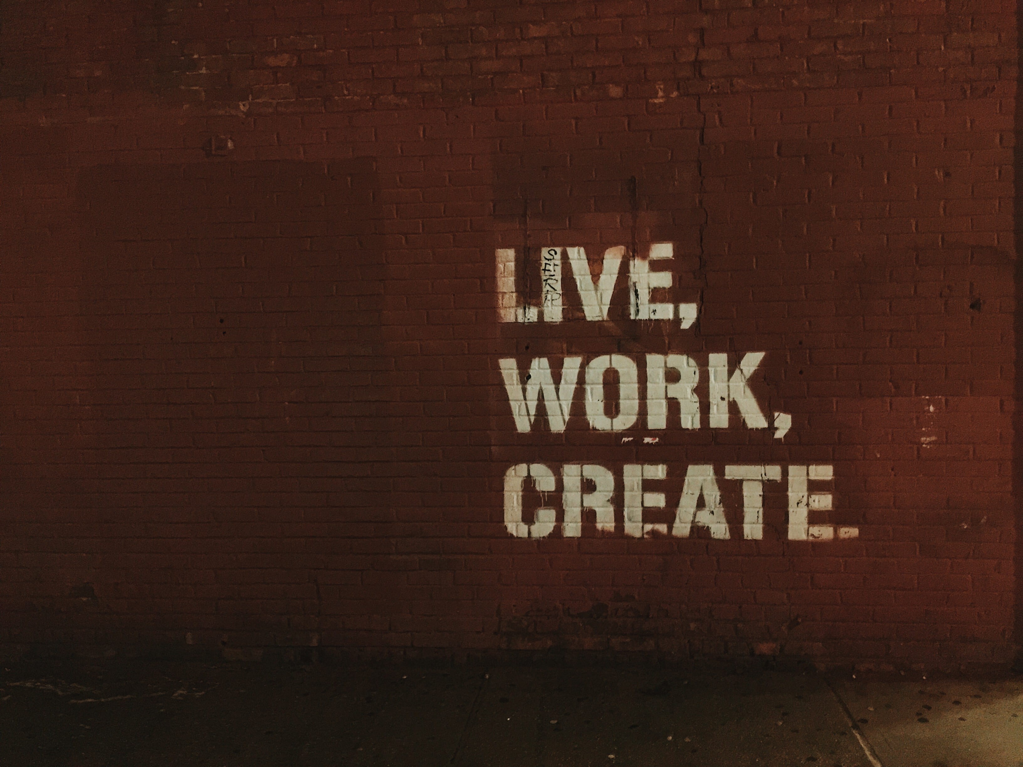 indoors, message, 2K, live, brick, urban, sign, words, quote, built structure, information, backgrounds, western script, city, work, red, wall, no people, HD Wallpaper