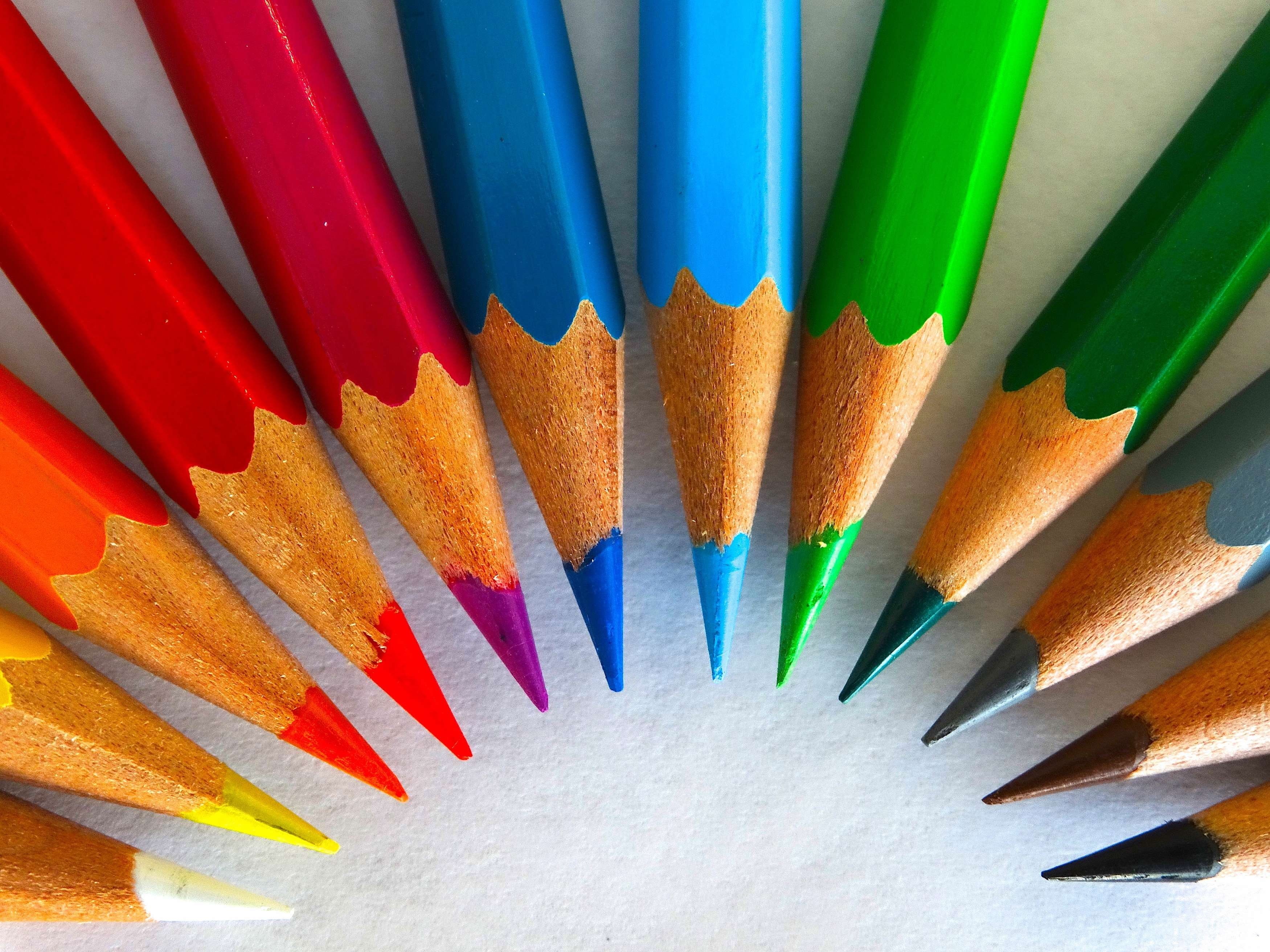 studio shot, side by side, large group of objects, creativity, rainbow colors, woody, art and craft equipment, art and craft, colorful, variation, pencil, HD Wallpaper