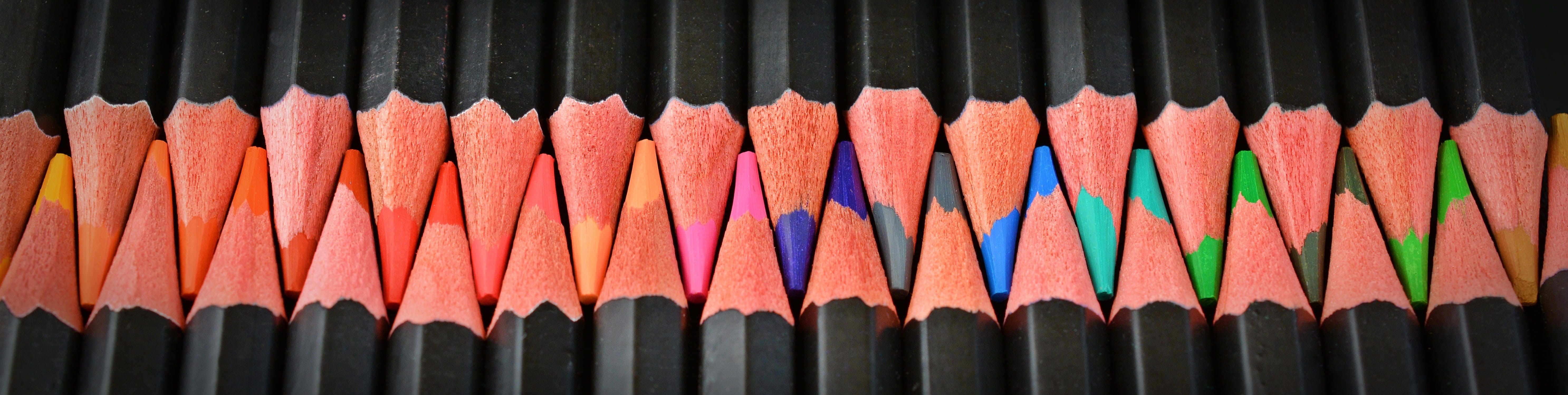 backgrounds, different colored crayons, pencil, multi colored, drawing lessons, tooth, order, pointed, creativity, art, black Color, colored pencil, still life, HD Wallpaper